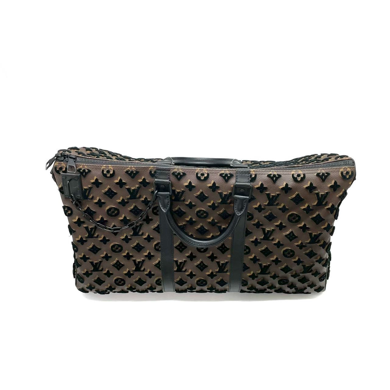 Louis Vuitton Keepall Triangle Bag 50 Canvas Shoulder Strap Monogram Tufting Brown Black Never Worn