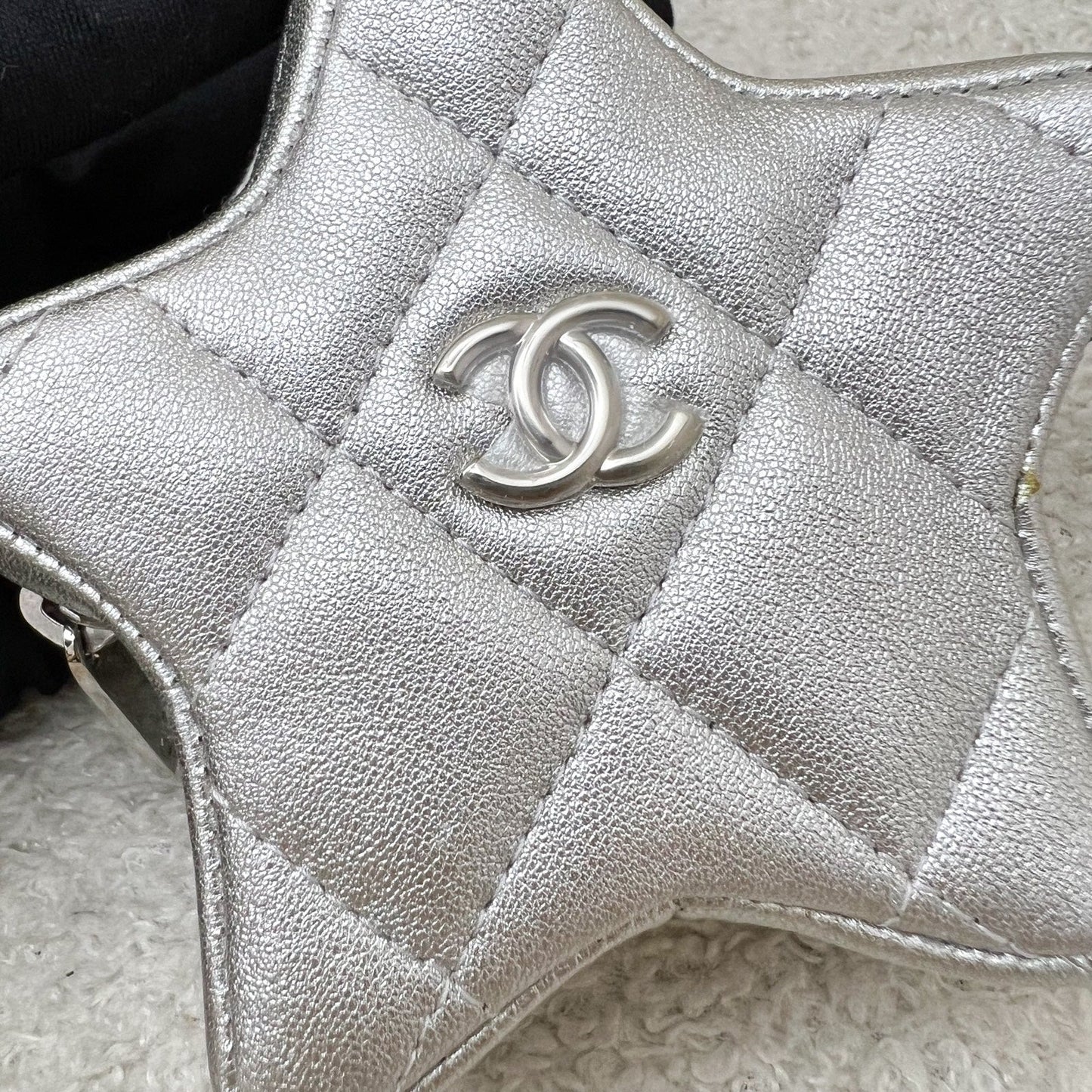 Chanel VIP Gift 24C Star Pouch Charm in Iridescent Silver Lambskin and SHW Clutch
