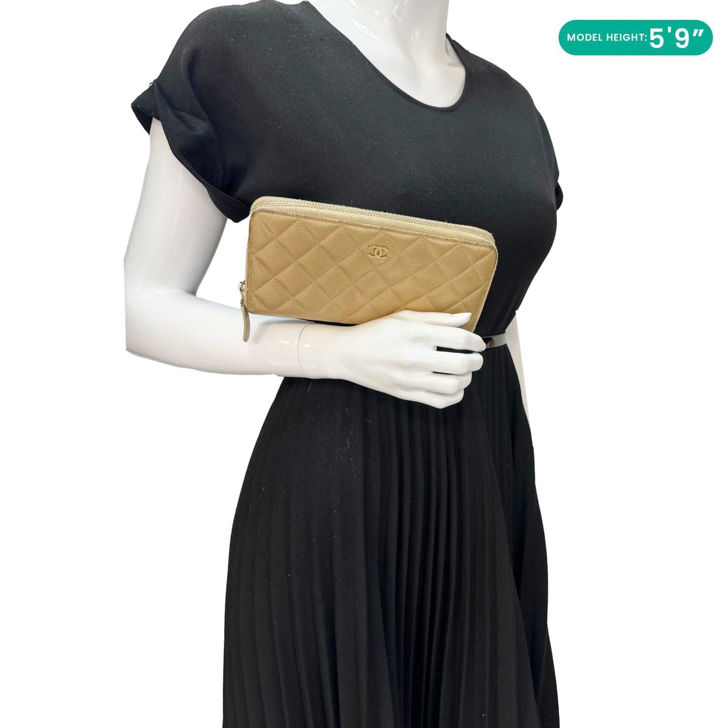 CHANEL CC Quilted Leather Zip Around Wallet Metallic Gold