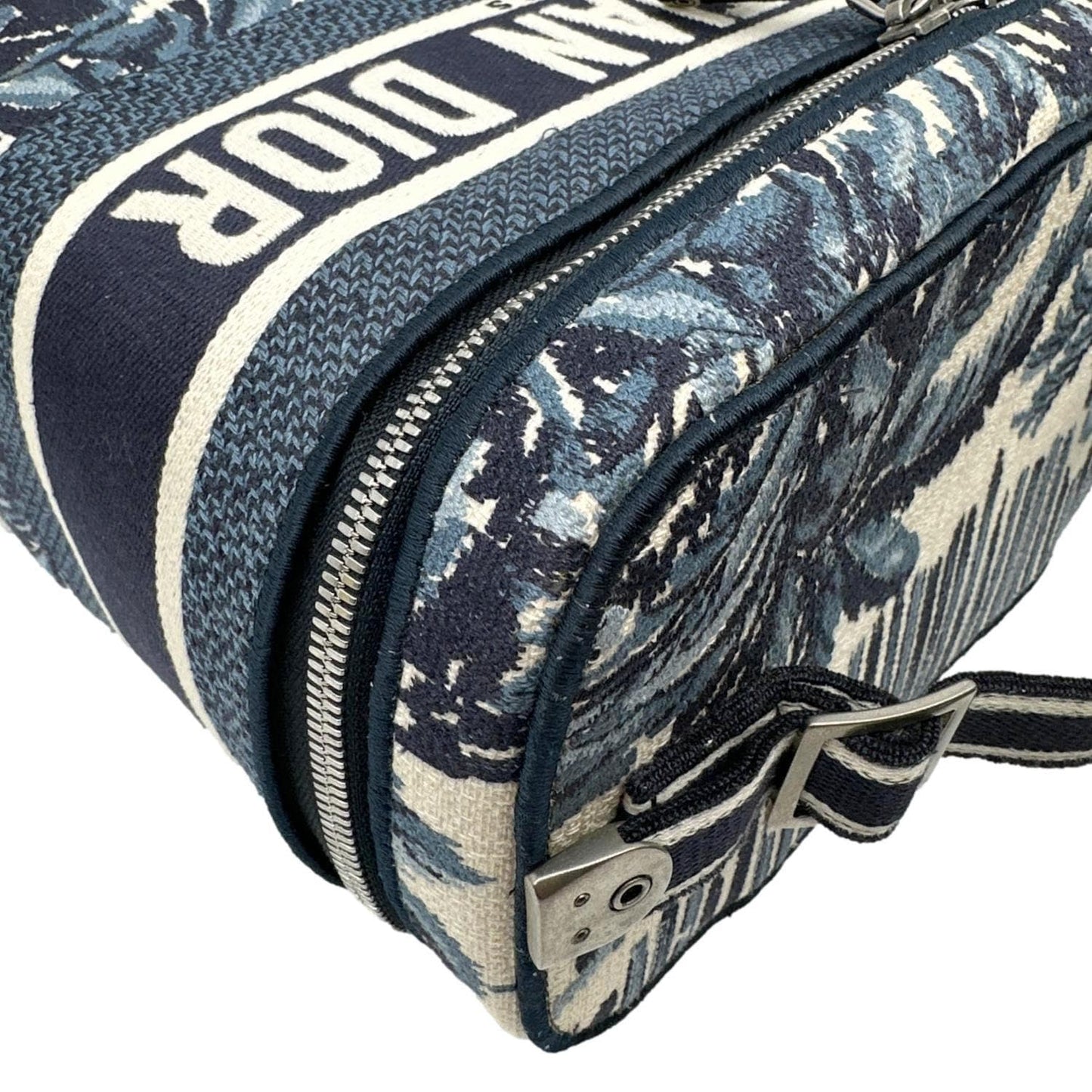 CHRISTIAN DIOR Travel Oblique Embroidery Canvas Vanity Case Blue