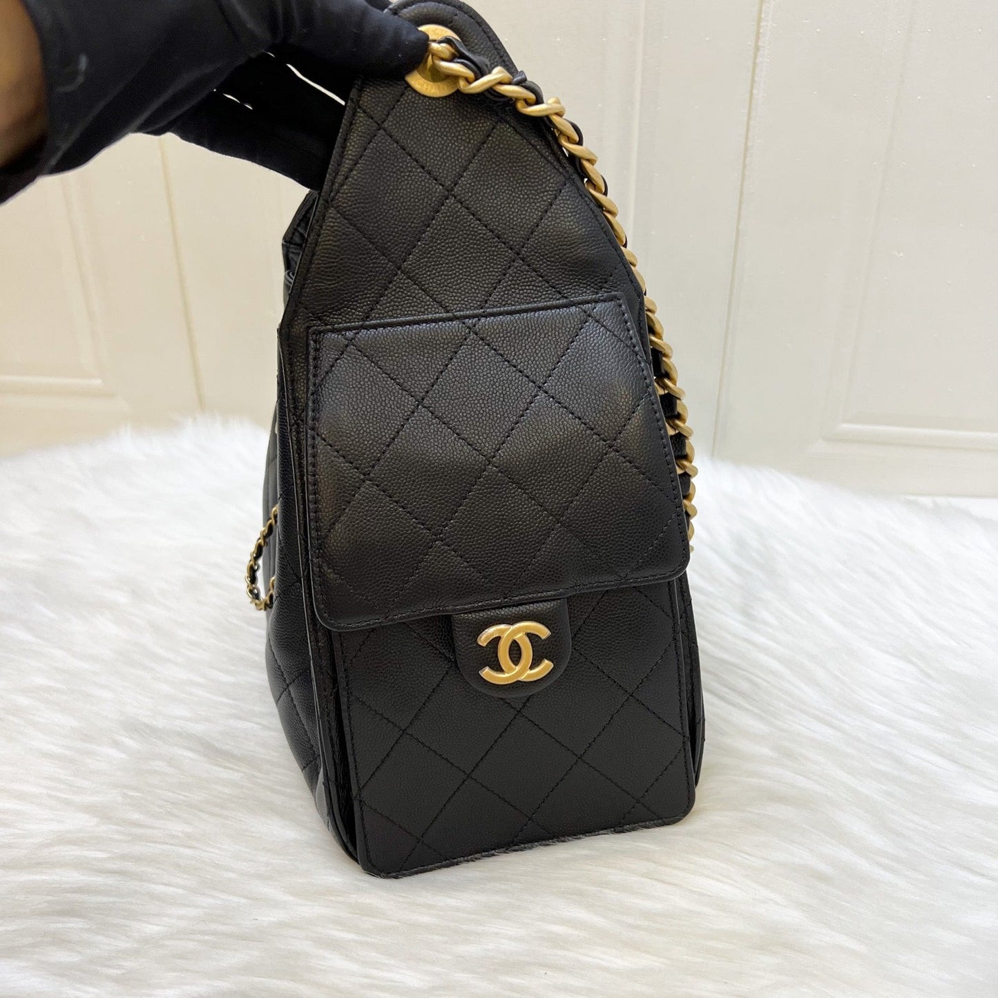 Chanel 25 Small Hobo Bag in Black Caviar and AGHW (Model: AS5293)