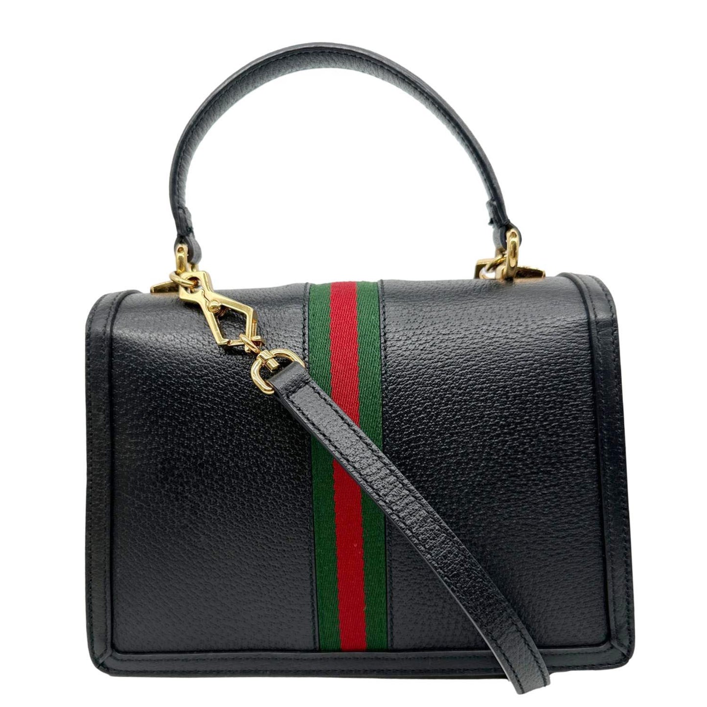 GUCCI Ophidia Calfskin Leather Top Handle Shoulder Bag Black 651055