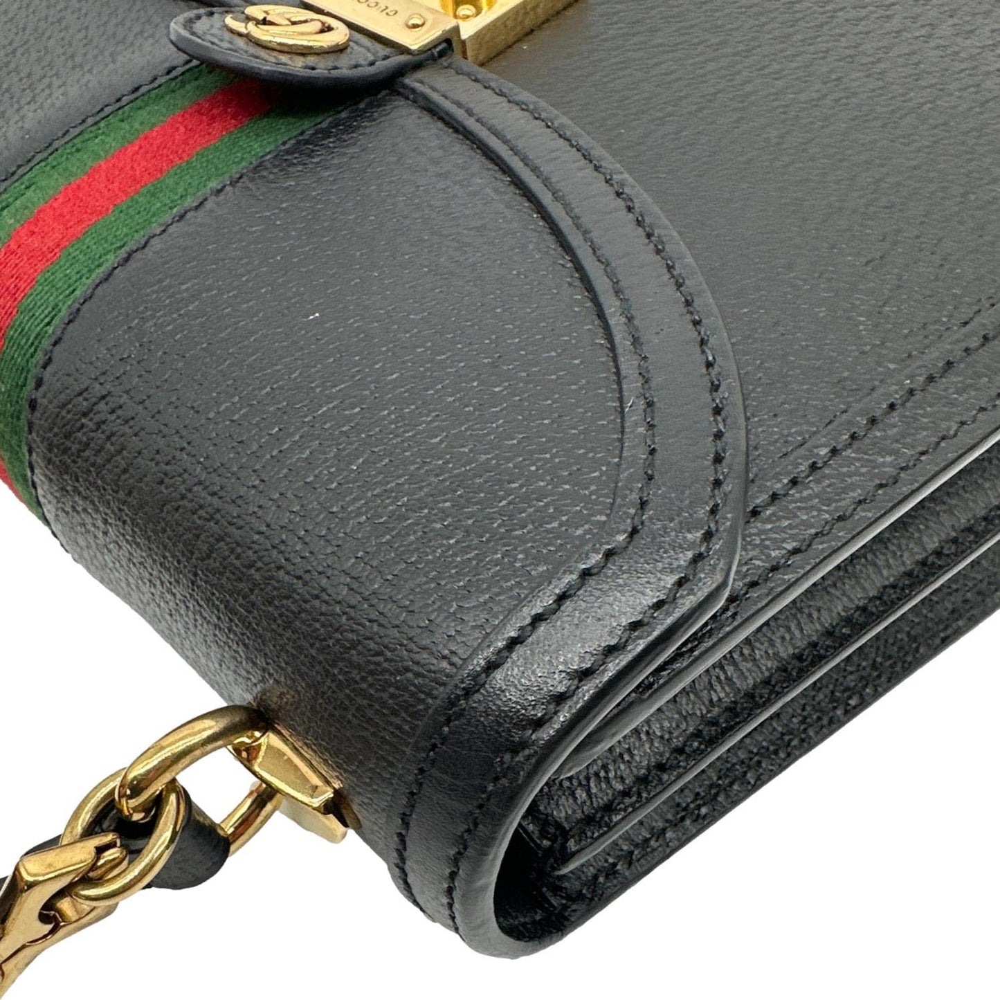 GUCCI Ophidia Calfskin Leather Top Handle Shoulder Bag Black 651055