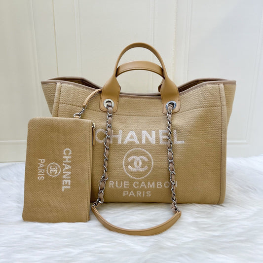 Chanel Large Deauville Tote in 22C Beige Fabric SHW