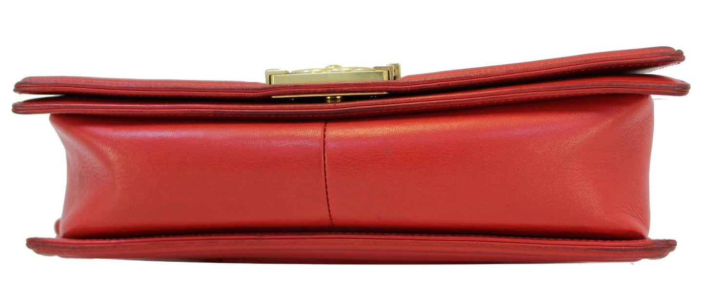 CHANEL Boy Bag - Red Glazed Quilted Leather Large
