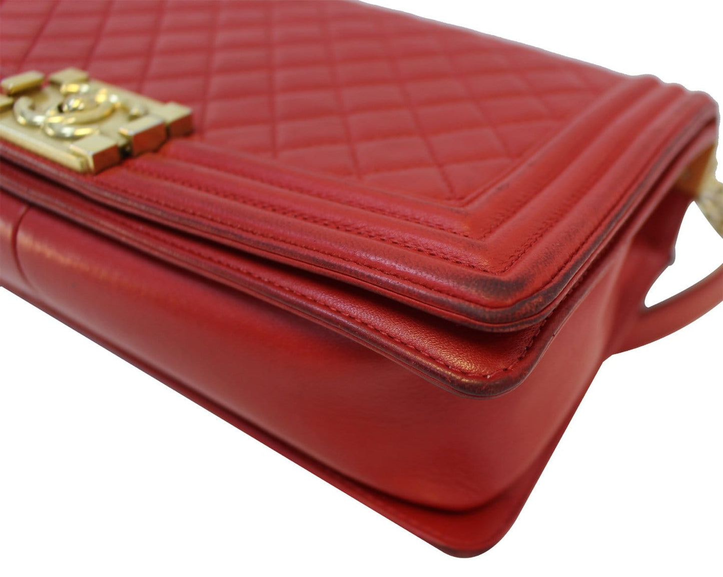 CHANEL Boy Bag - Red Glazed Quilted Leather Large