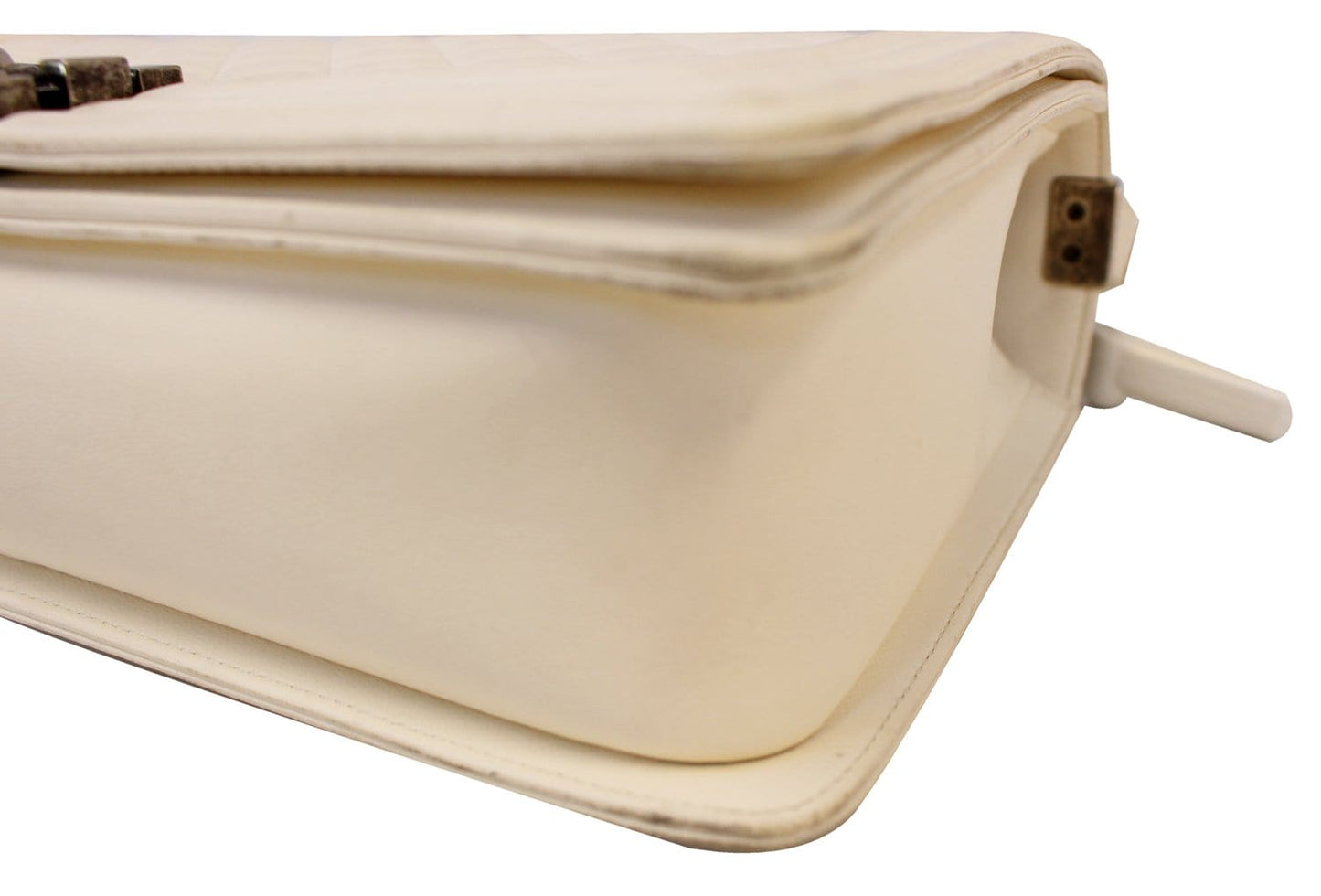 CHANEL Boy Bag - CHANEL Leather White Glazed Quilted Large