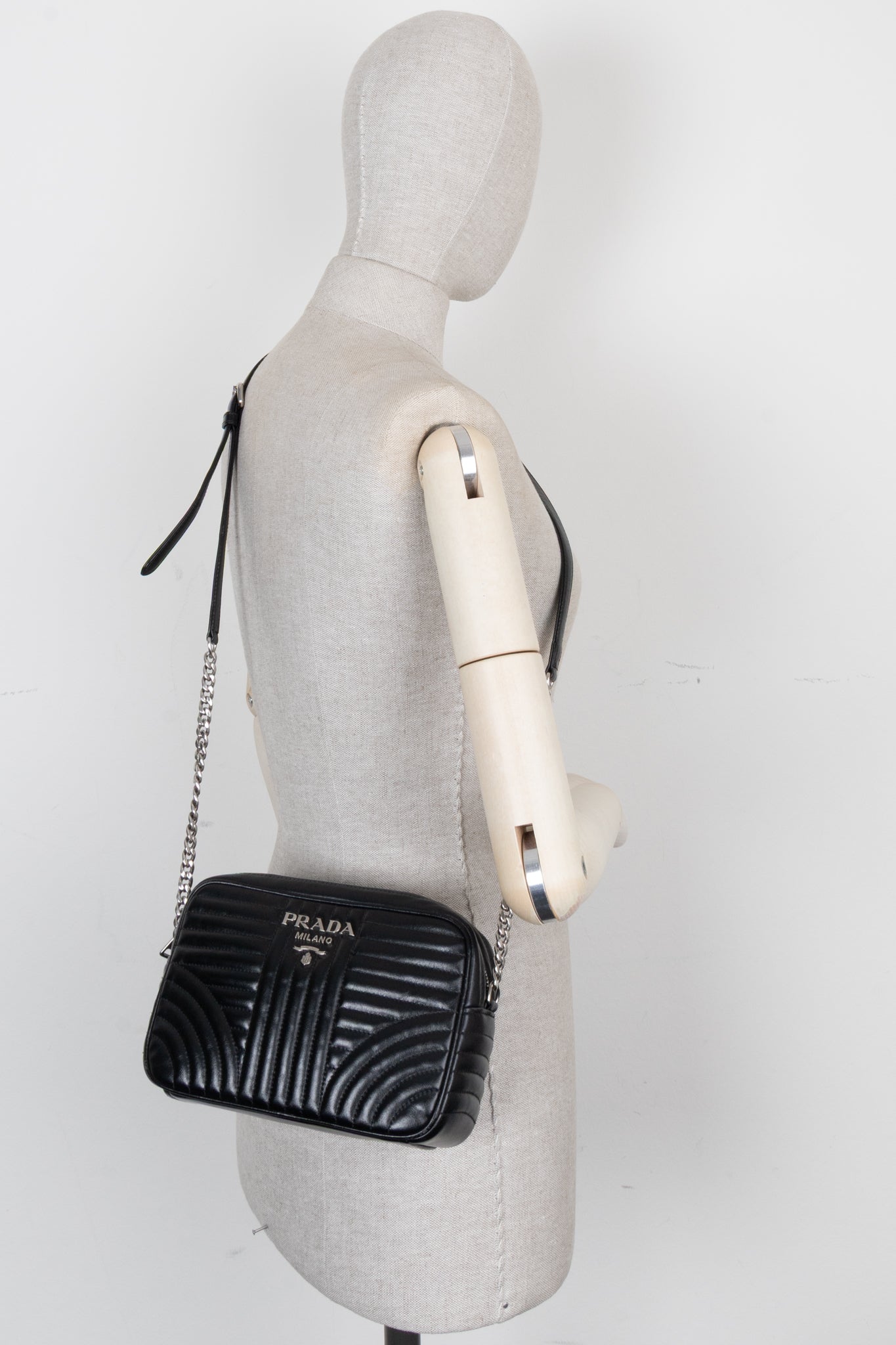 PRADA Quilted Diagramme Camera Bag Black