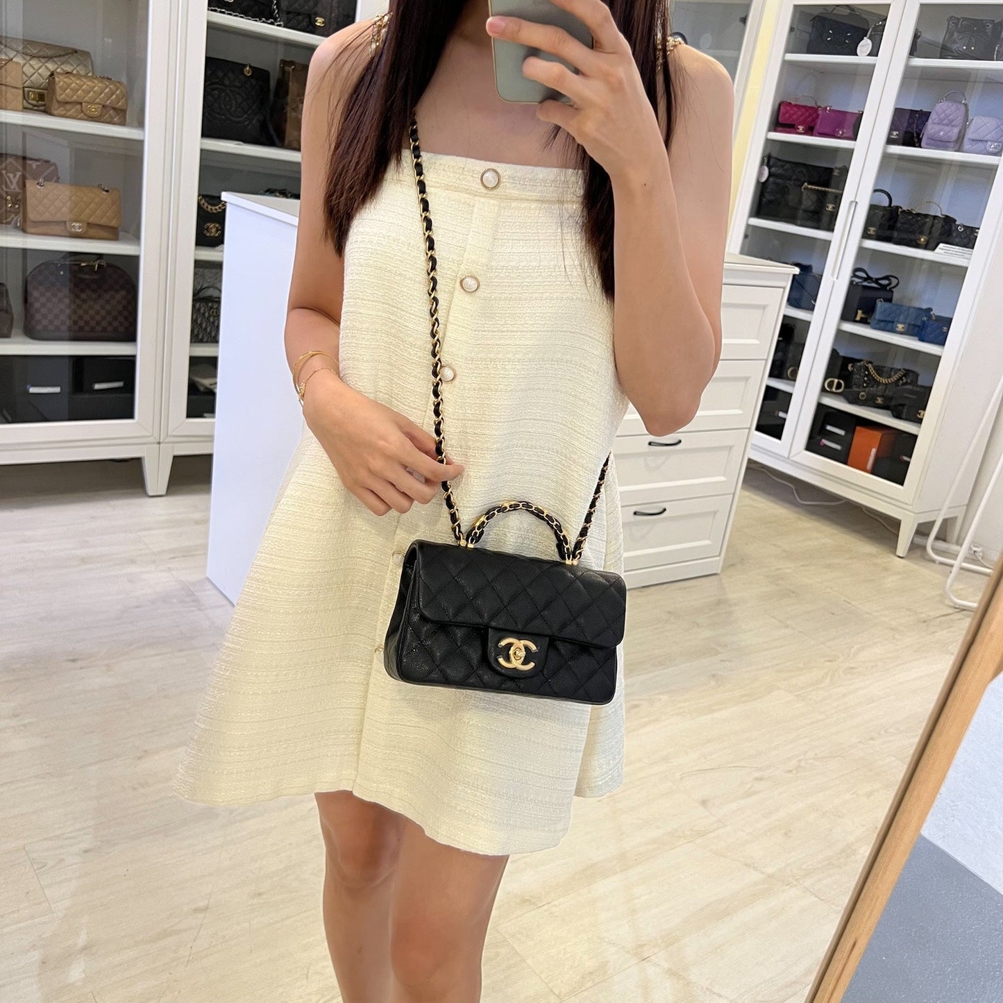 [Brand New] Chanel 25B Top Handle Mini Rectangular Flap in Black Caviar and AGHW (Model: ) Shoulder Bag
