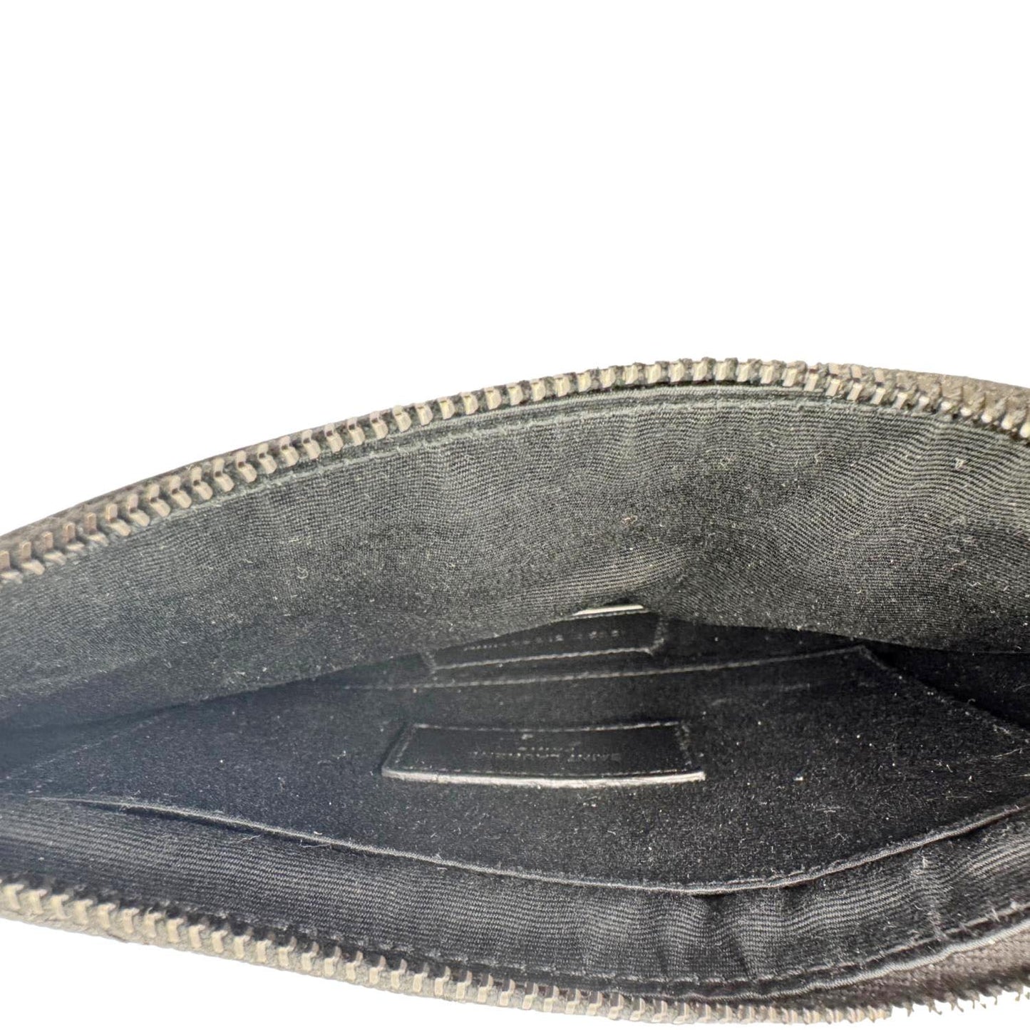 YVES SAINT LAURENT Monogram Bill Grain De Poudre Chevron Leather Zip Pouch Black