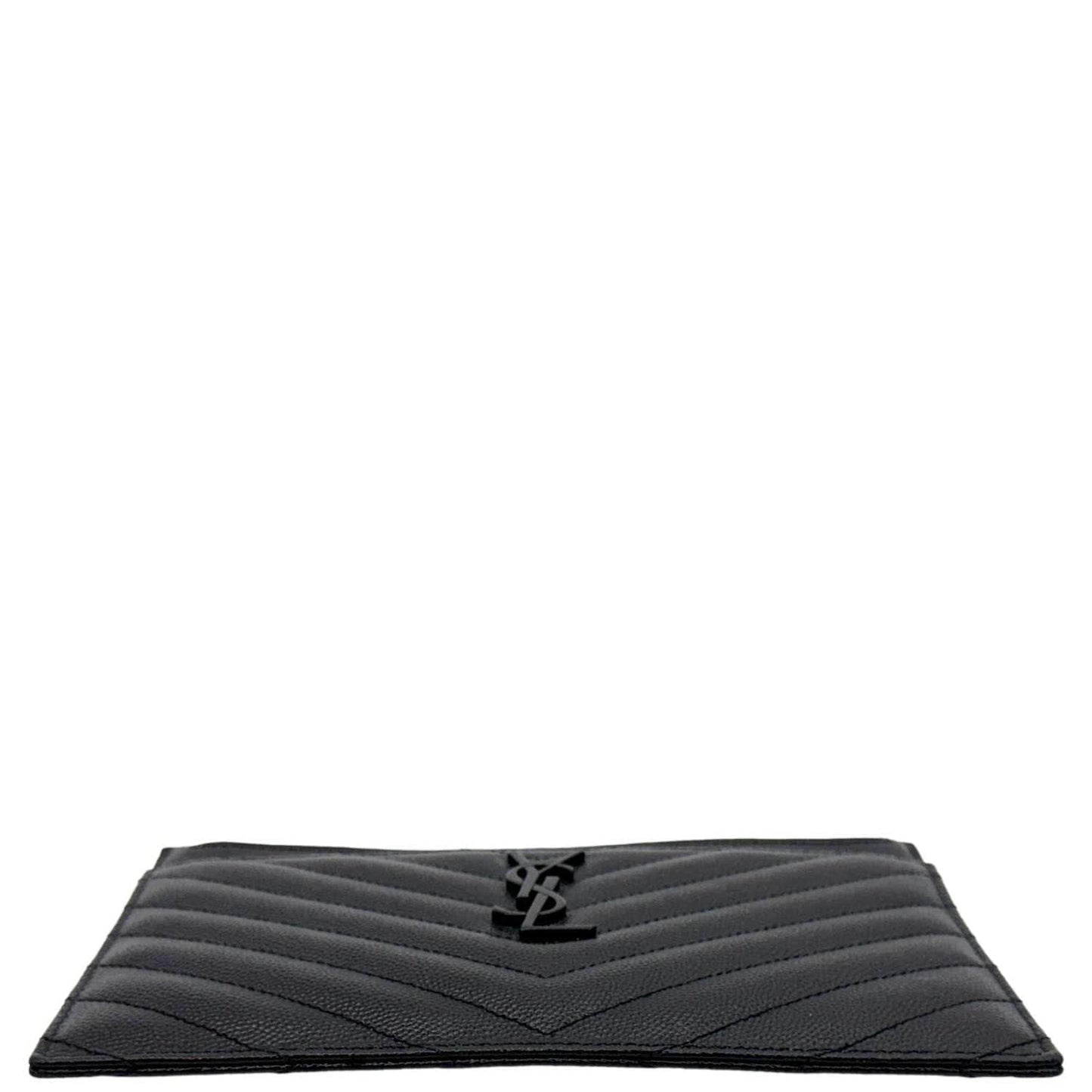 YVES SAINT LAURENT Monogram Bill Grain De Poudre Chevron Leather Zip Pouch Black
