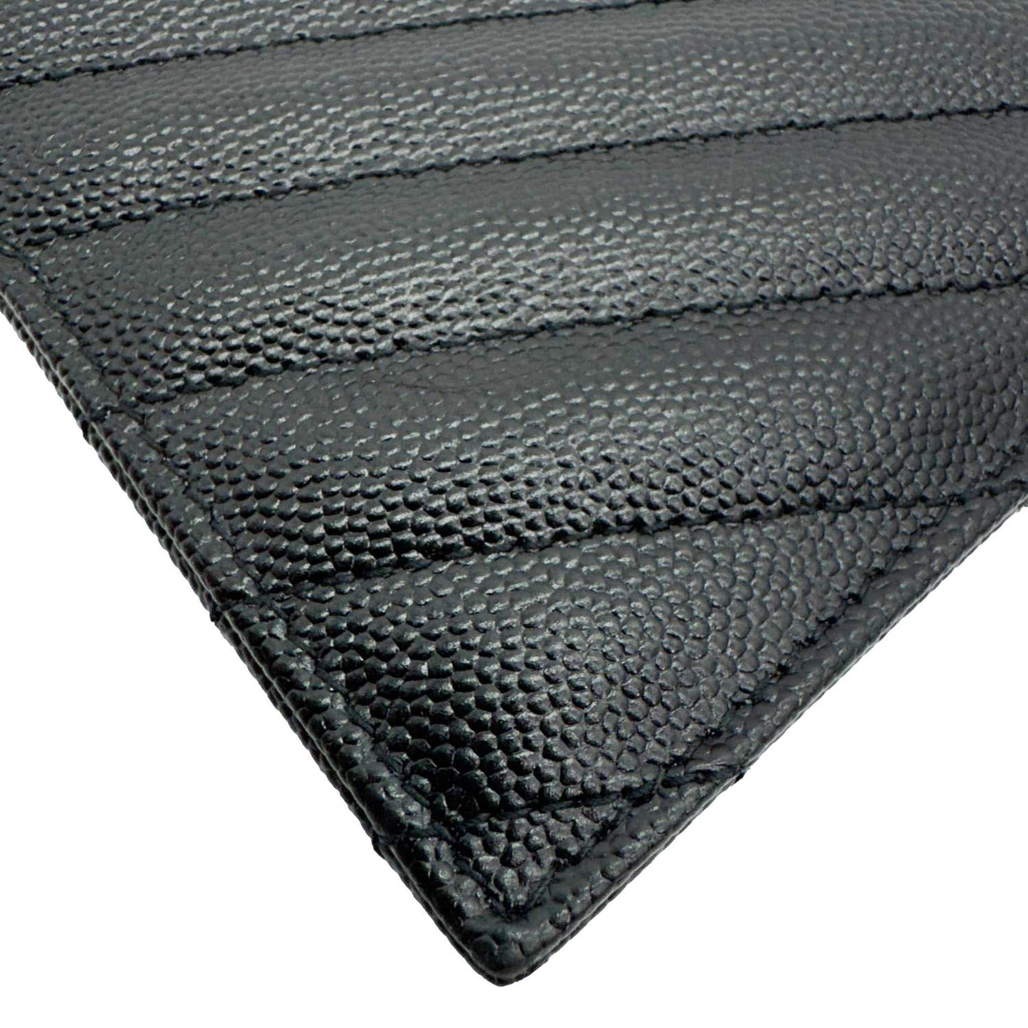 YVES SAINT LAURENT Monogram Bill Grain De Poudre Chevron Leather Zip Pouch Black