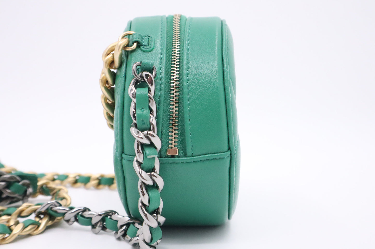 Chanel 19 Round Clutch on Chain in Green Leather