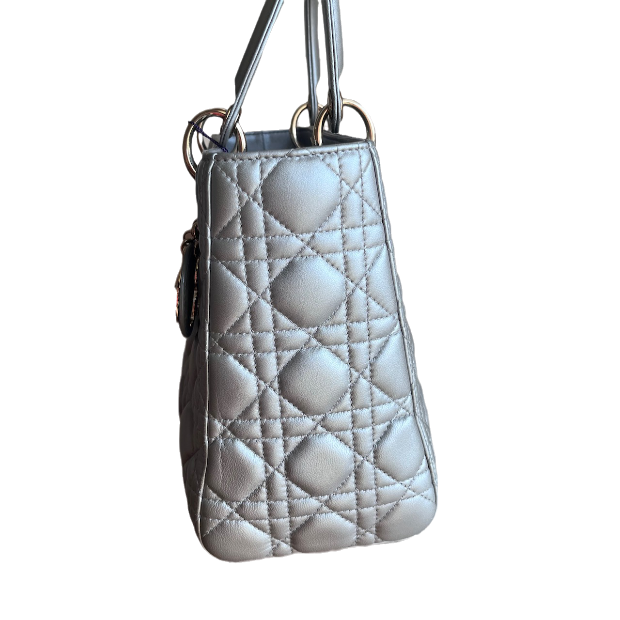 Lady Dior Pearlescent Grey Medium Lambskin Cannage Leather Handbag