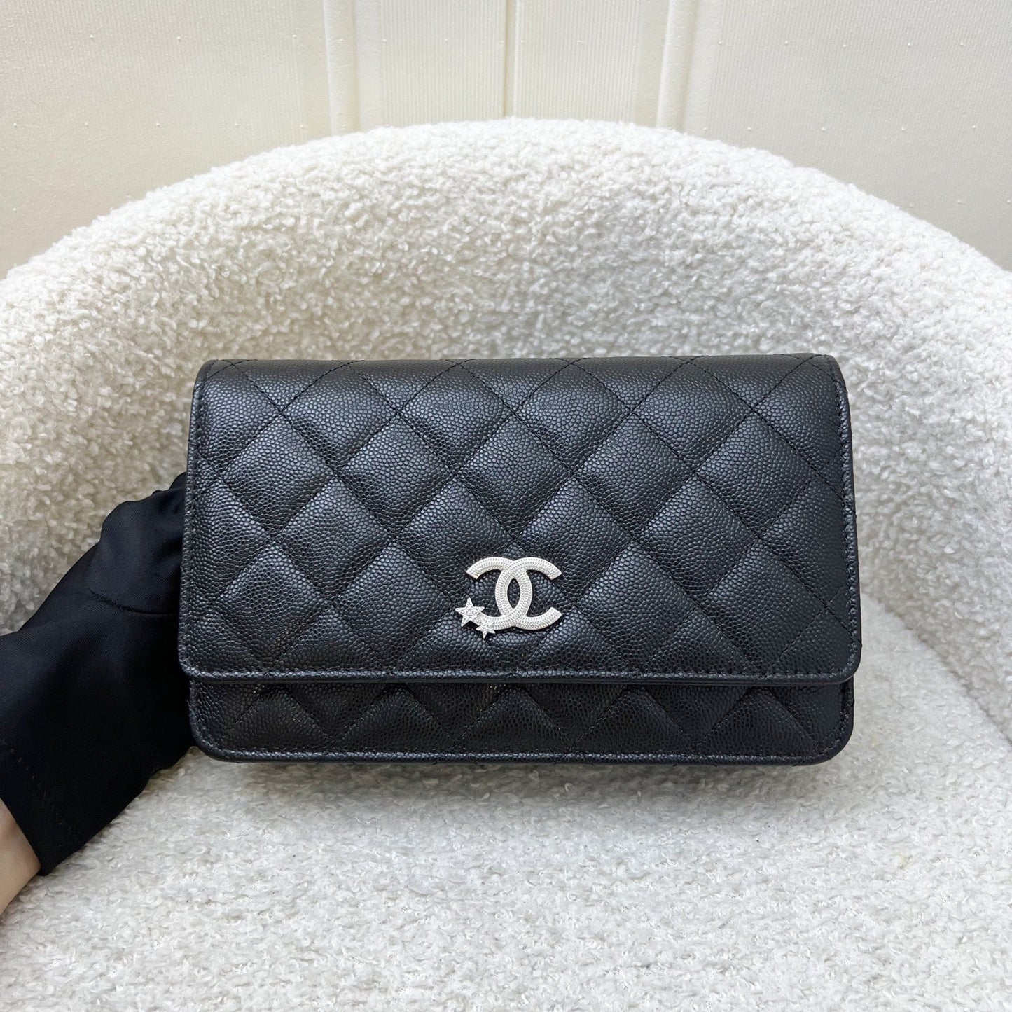 [BN - Sep 2025] Chanel 25B Shooting Star Logo Wallet on Chain WOC in Black Caviar and SHW (Model: AP3723) Crossbody