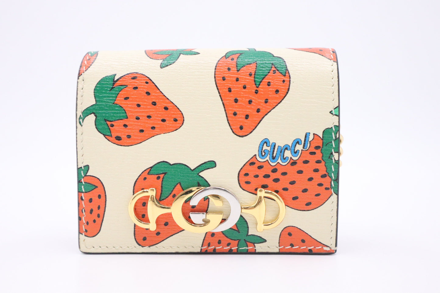 Gucci Zummi Card Case in Cream Strawberry Leather