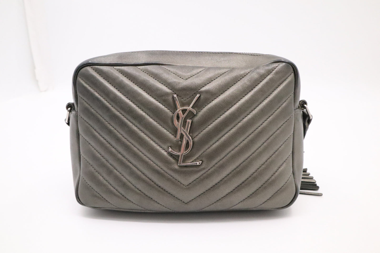 YSL Saint Laurent Lou Camera Bag in Pewter Leather