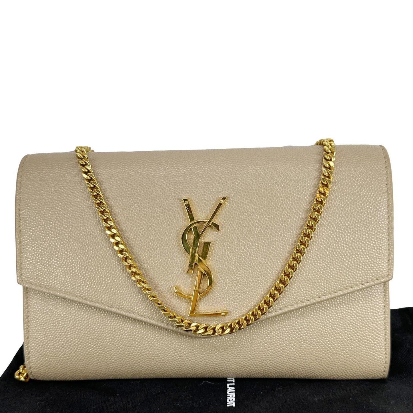 YVES SAINT LAURENT Uptown Grain De Poudre Leather Chain Wallet Cream