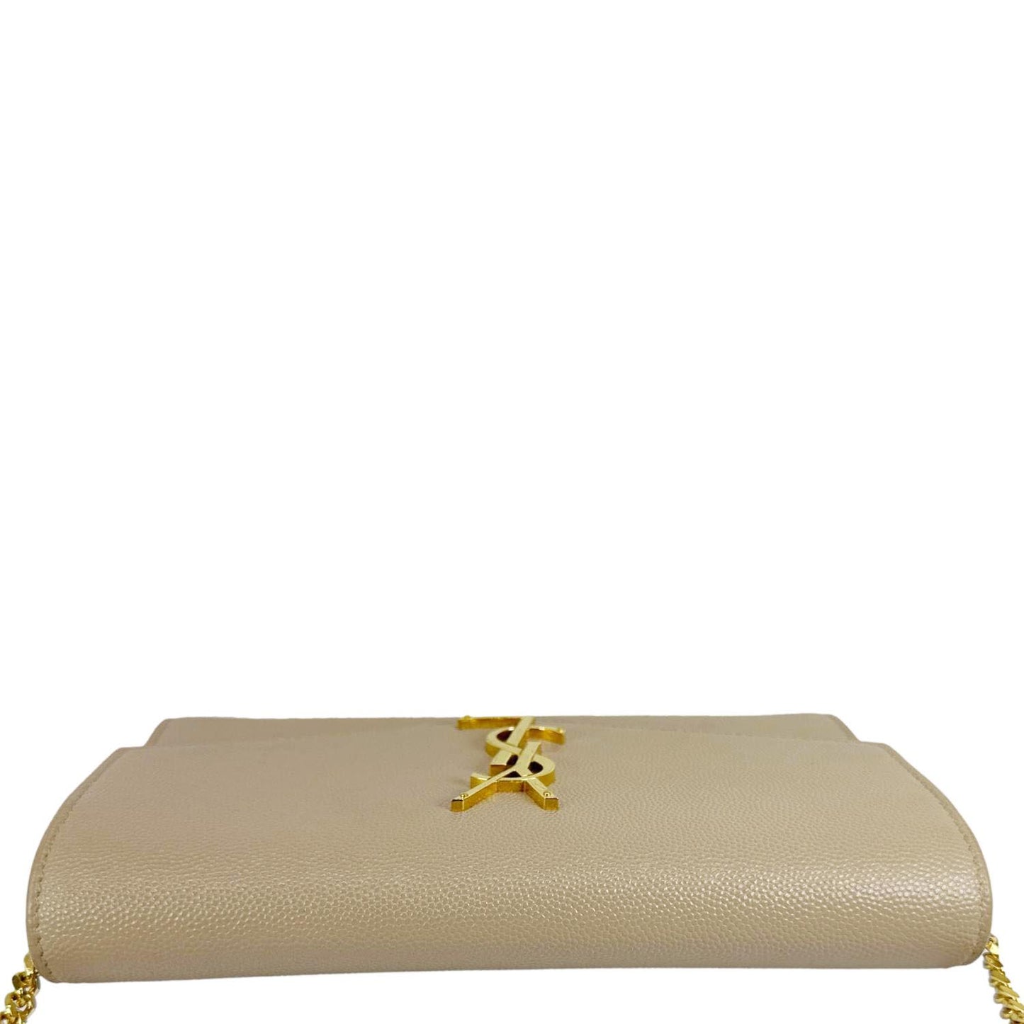 YVES SAINT LAURENT Uptown Grain De Poudre Leather Chain Wallet Cream