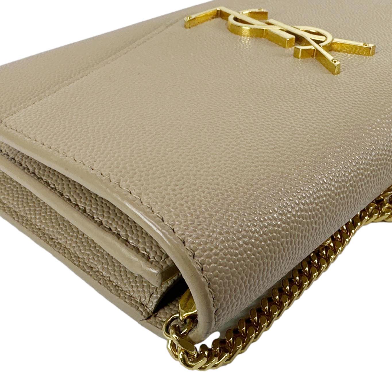 YVES SAINT LAURENT Uptown Grain De Poudre Leather Chain Wallet Cream