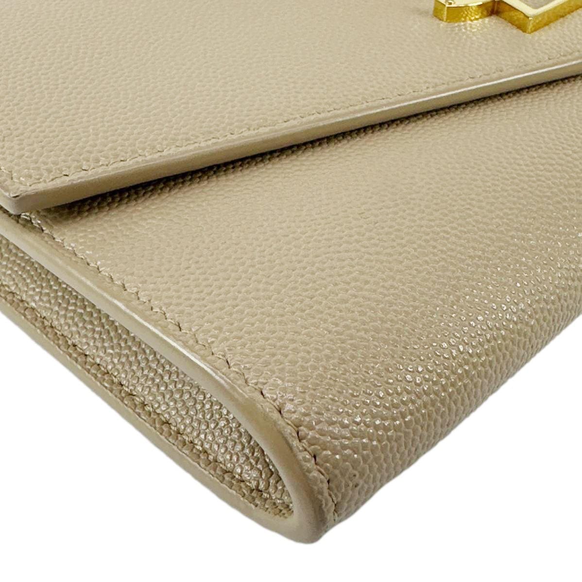 YVES SAINT LAURENT Uptown Grain De Poudre Leather Chain Wallet Cream