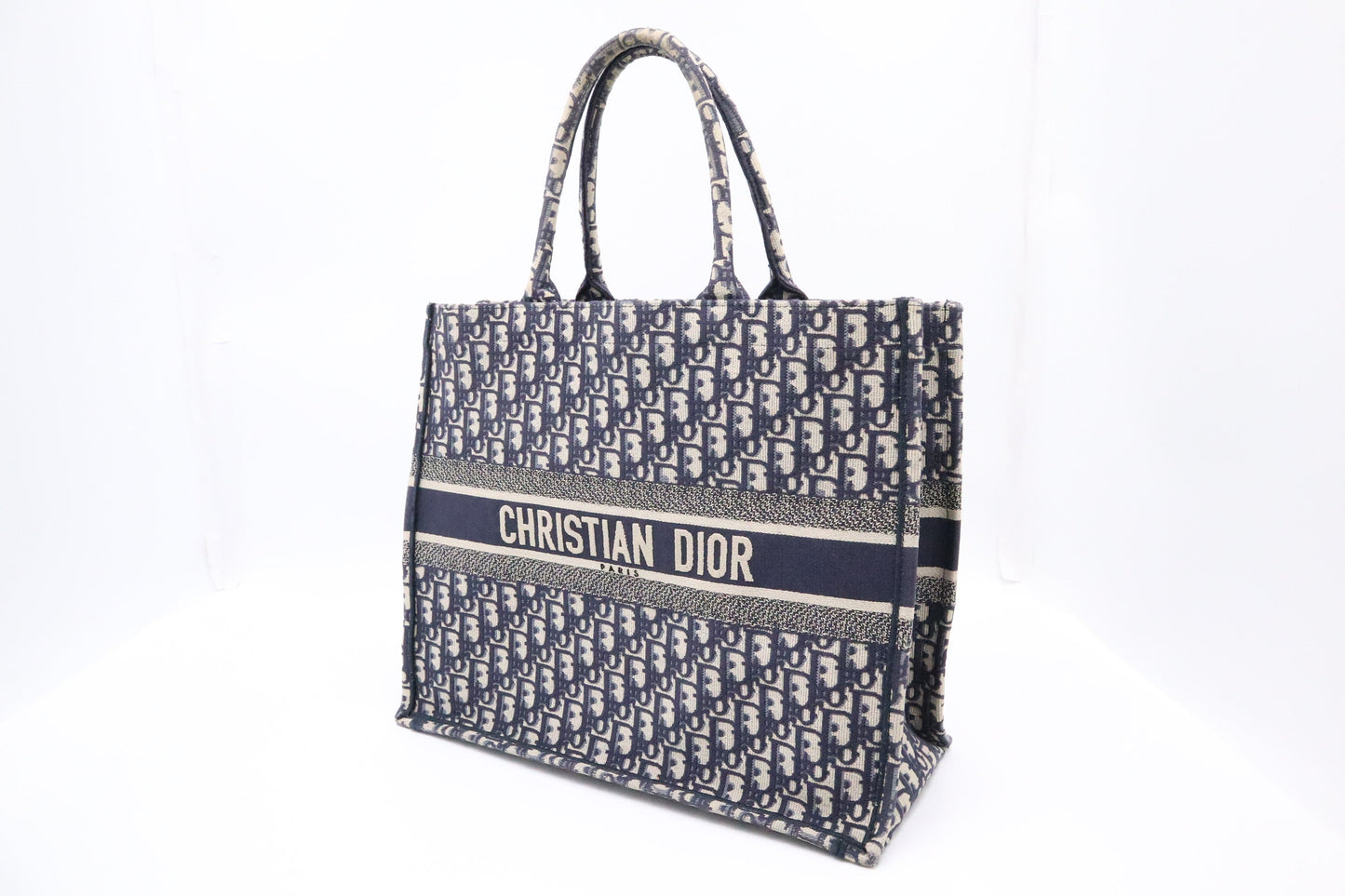 Dior Large Book Tote in Navy Oblique Embroidery Canvas