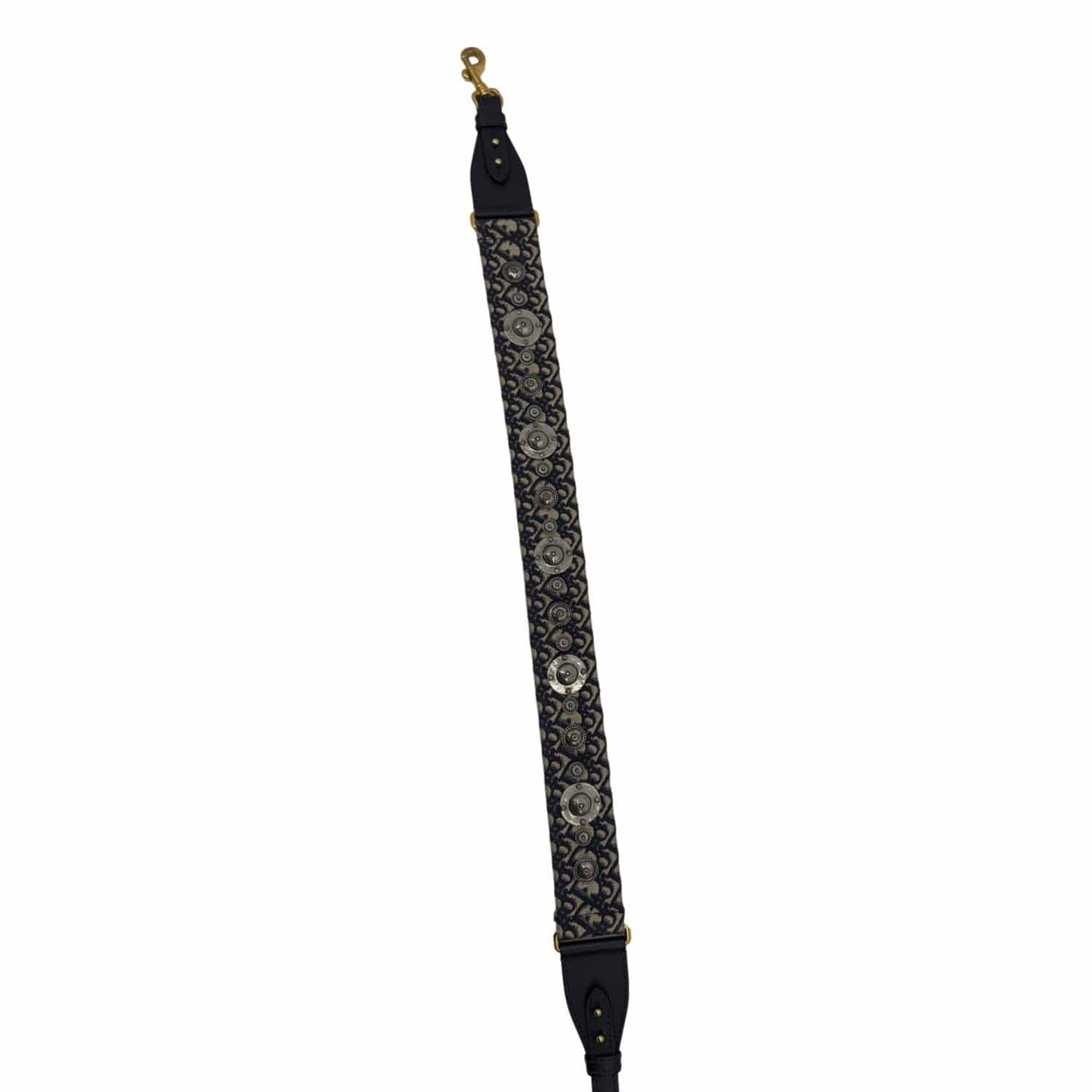 CHRISTIAN DIOR Studded Oblique Embroidered Denim Strap Navy Blue
