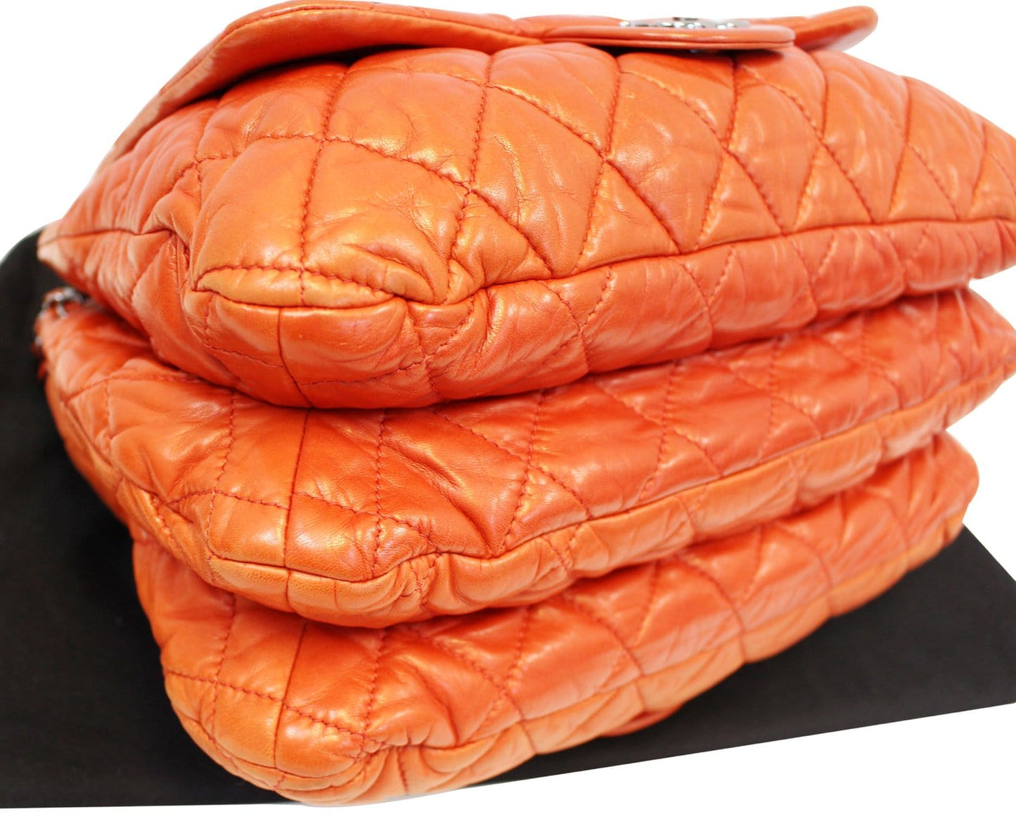 CHANEL 3 Bag Versus Orange Lambskin Leather Classic Flap Shoulder Bag
