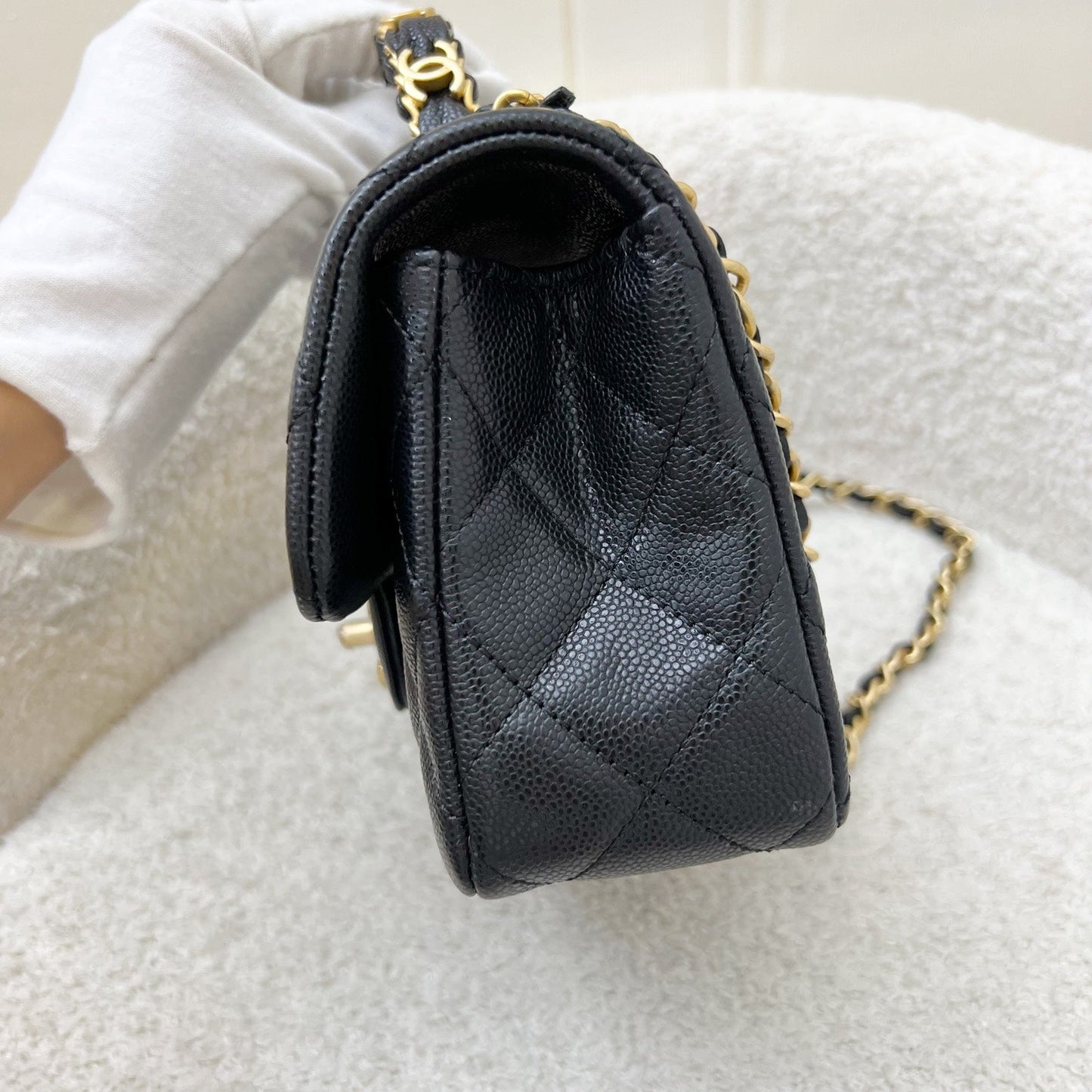 [Brand New] Chanel 25B Top Handle Mini Rectangular Flap in Black Caviar and AGHW (Model: AS5701) Handbag