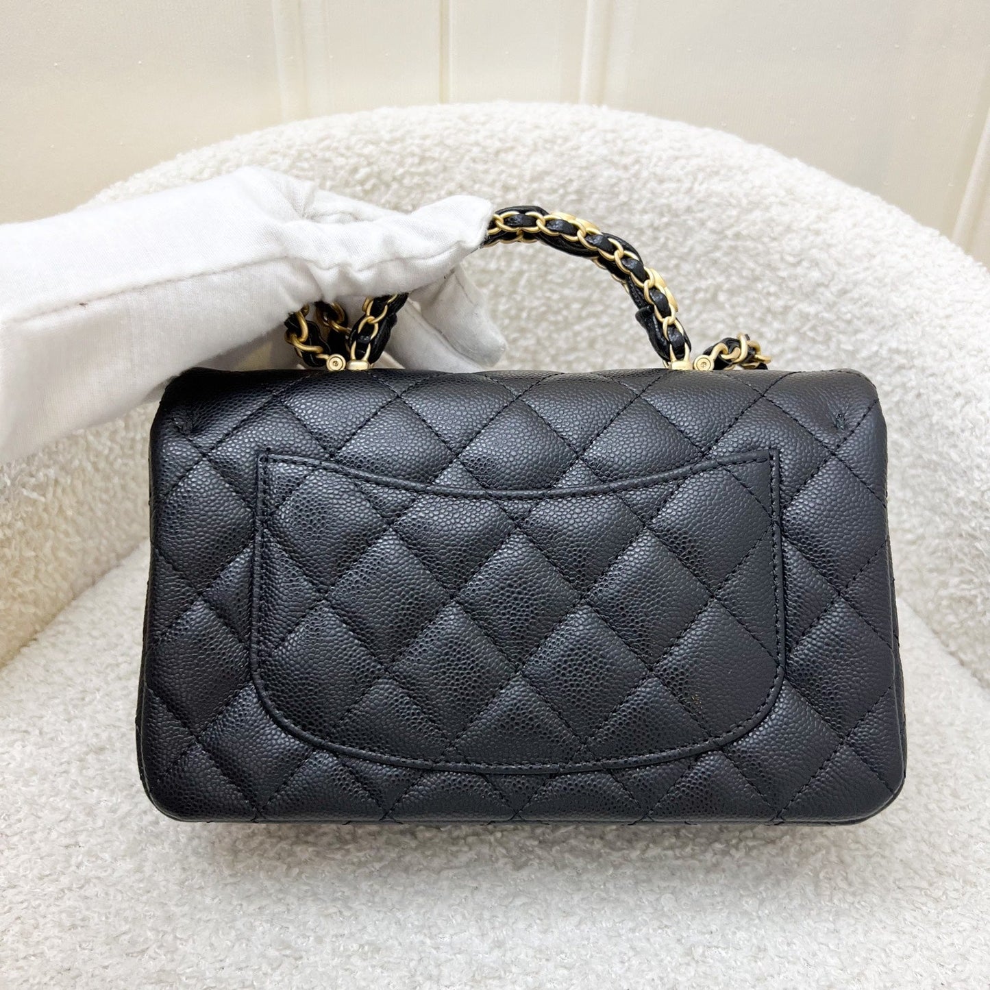 [Brand New] Chanel 25B Top Handle Mini Rectangular Flap in Black Caviar and AGHW (Model: AS5701) Handbag