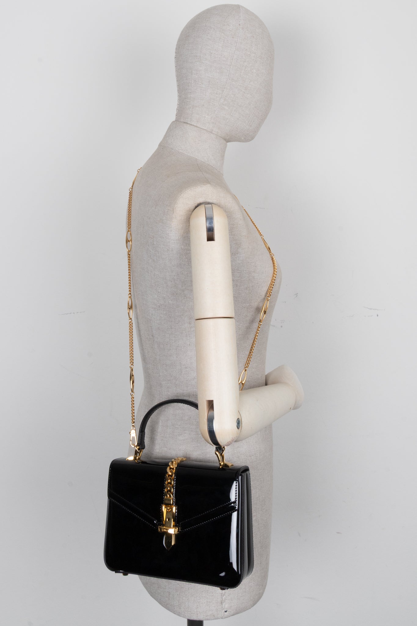 GUCCI Sylvie 1969 Mini Top Handle Bag Patent Black