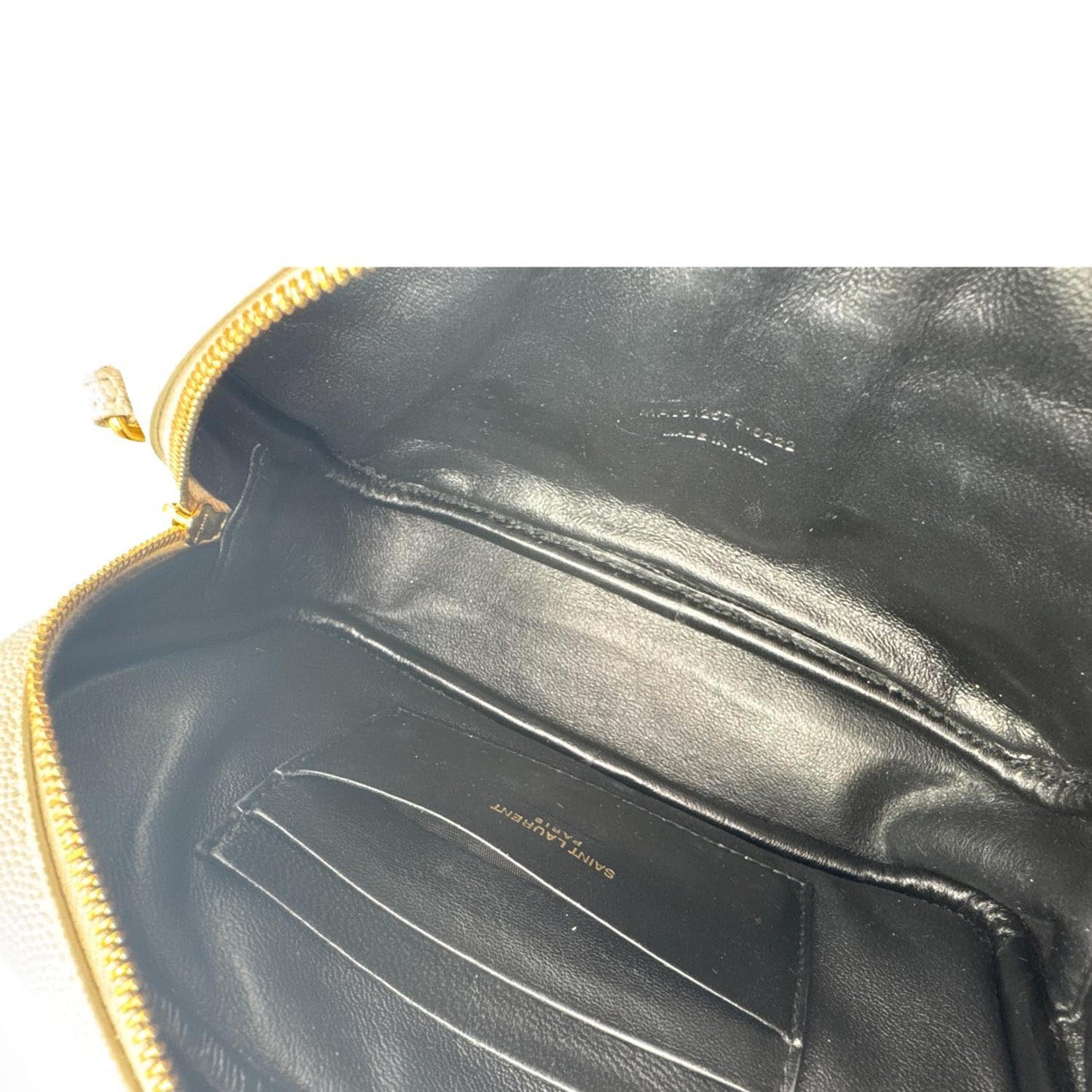 YVES SAINT LAURENT Lou Mini Chevron Leather Camera Crossbody Bag Off White