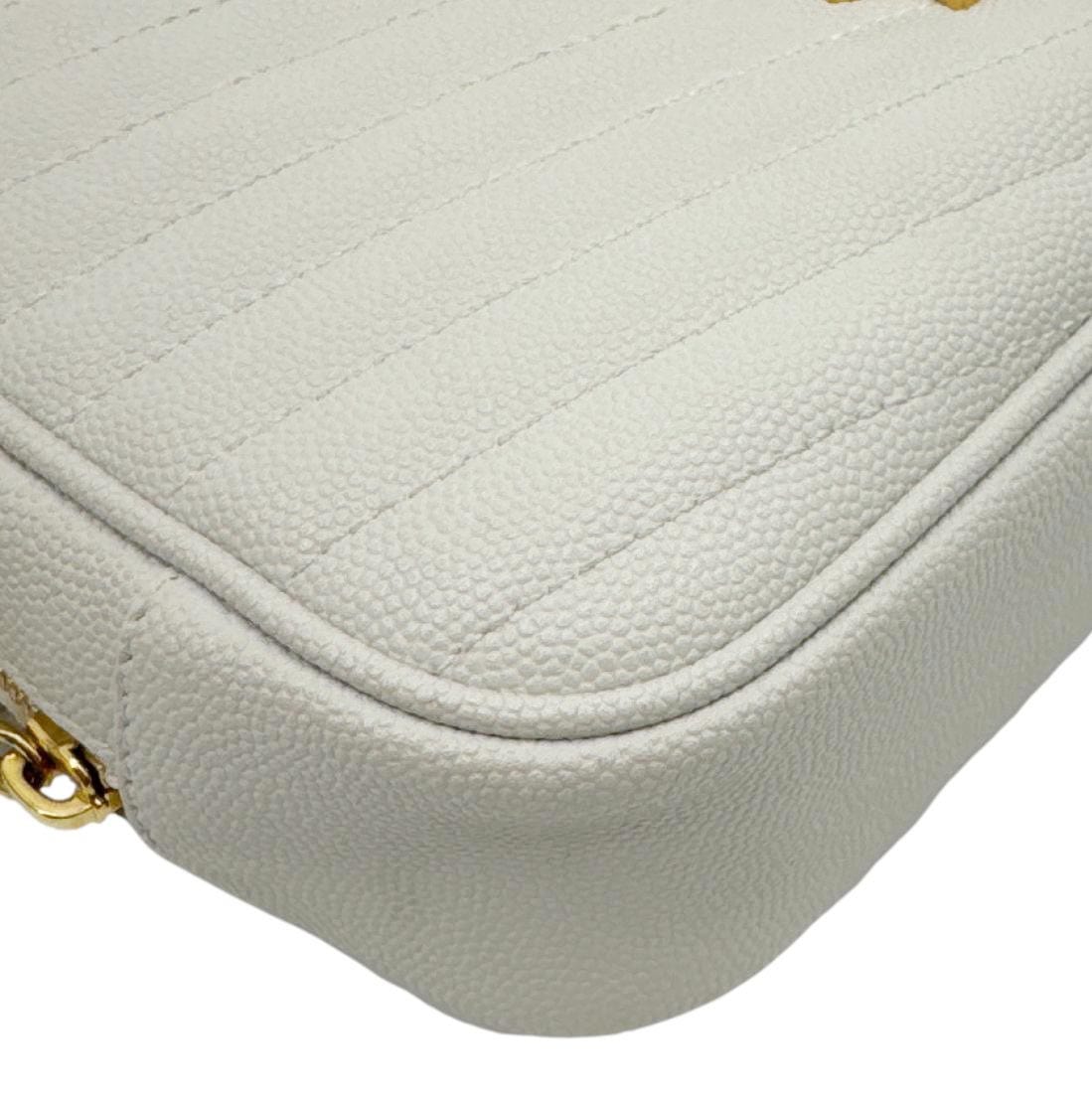 YVES SAINT LAURENT Lou Mini Chevron Leather Camera Crossbody Bag Off White