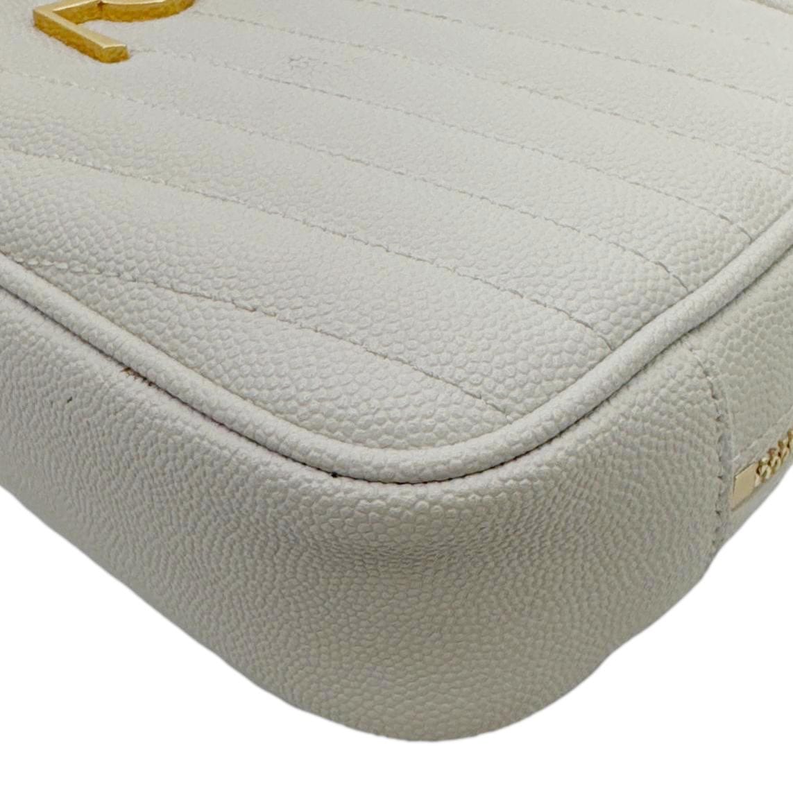 YVES SAINT LAURENT Lou Mini Chevron Leather Camera Crossbody Bag Off White