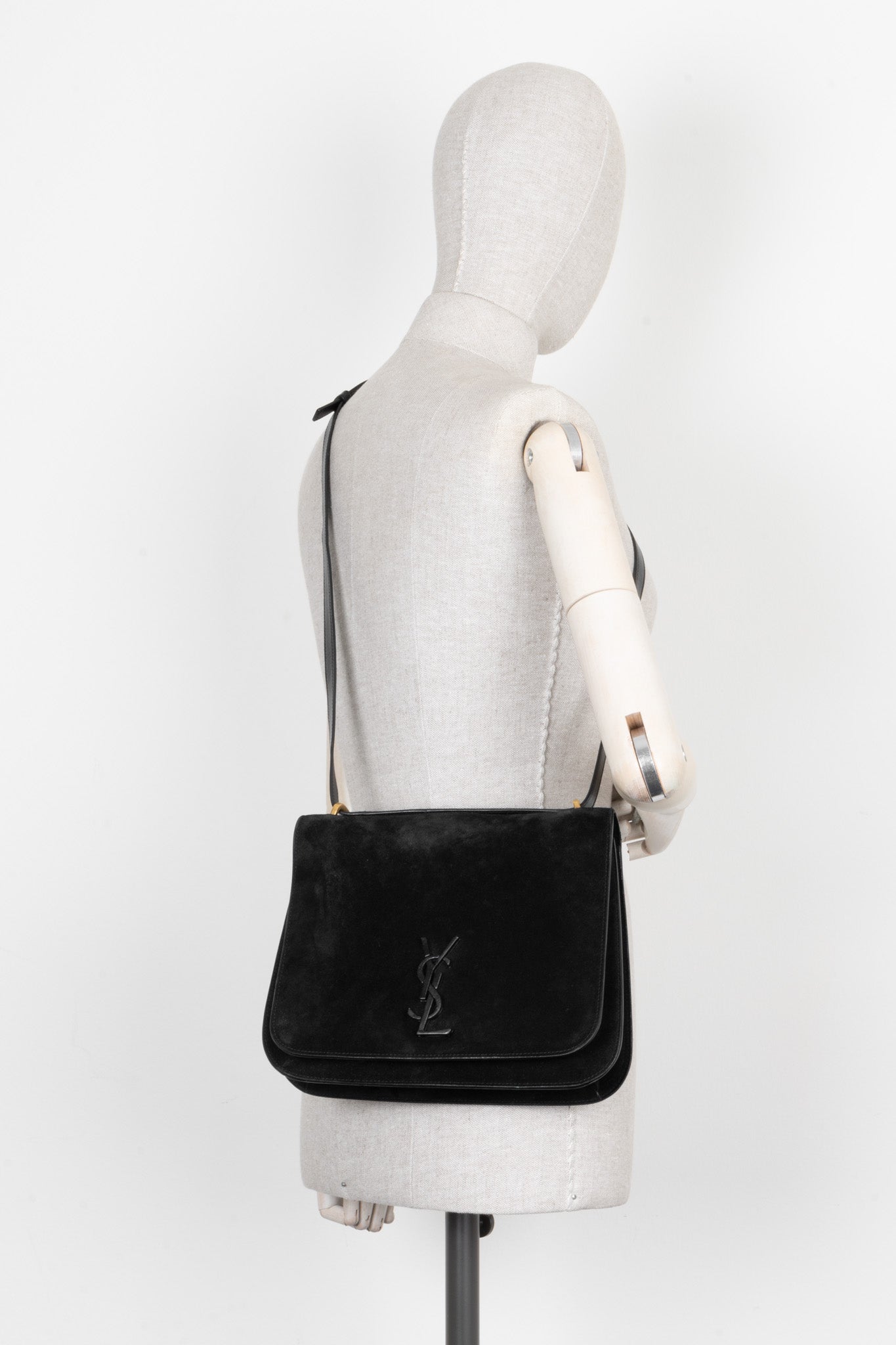 SAINT LAURENT Spontini Saddle Bag Large Suede Black