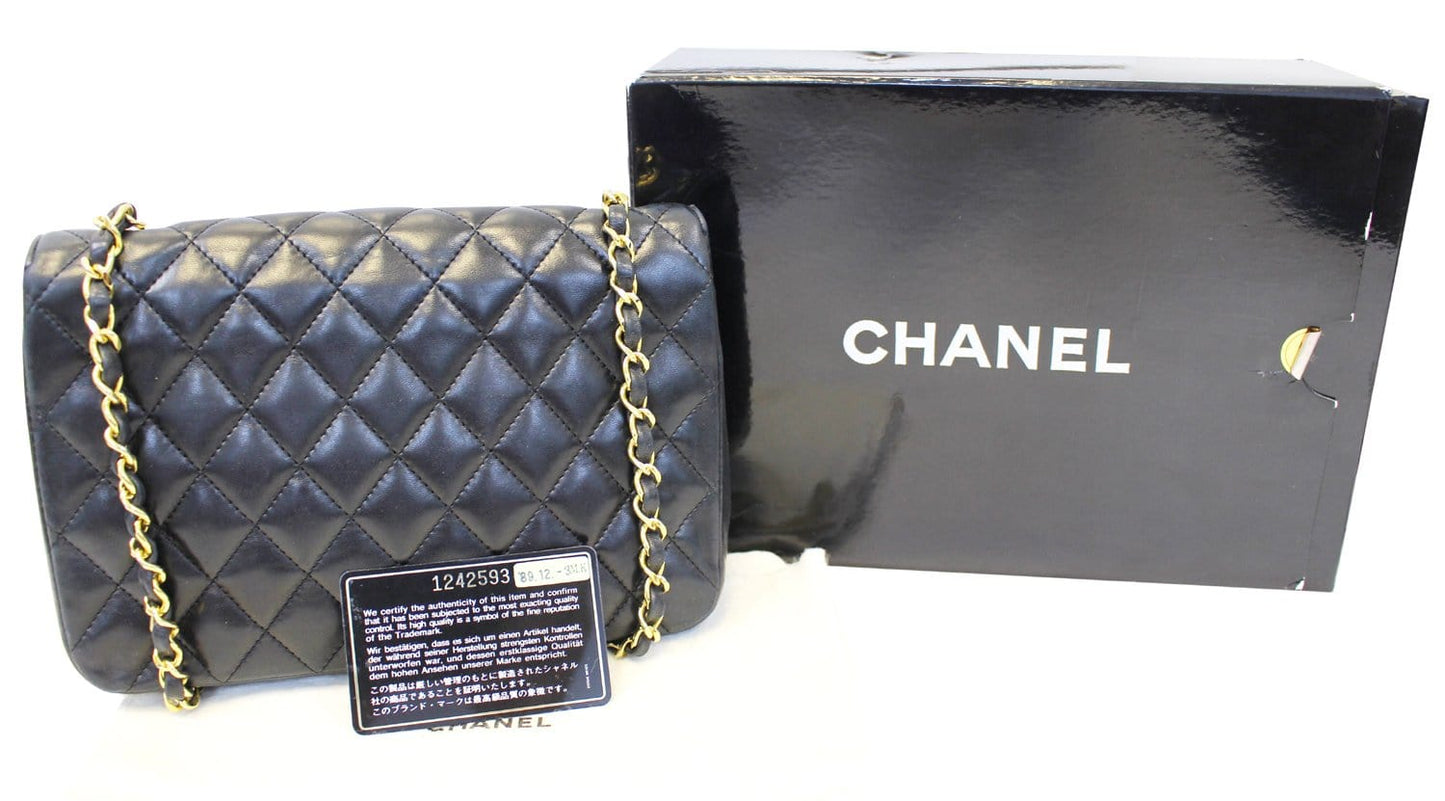 Chanel 9" Black Quilted Leather Shoulder Classic Flap Bag