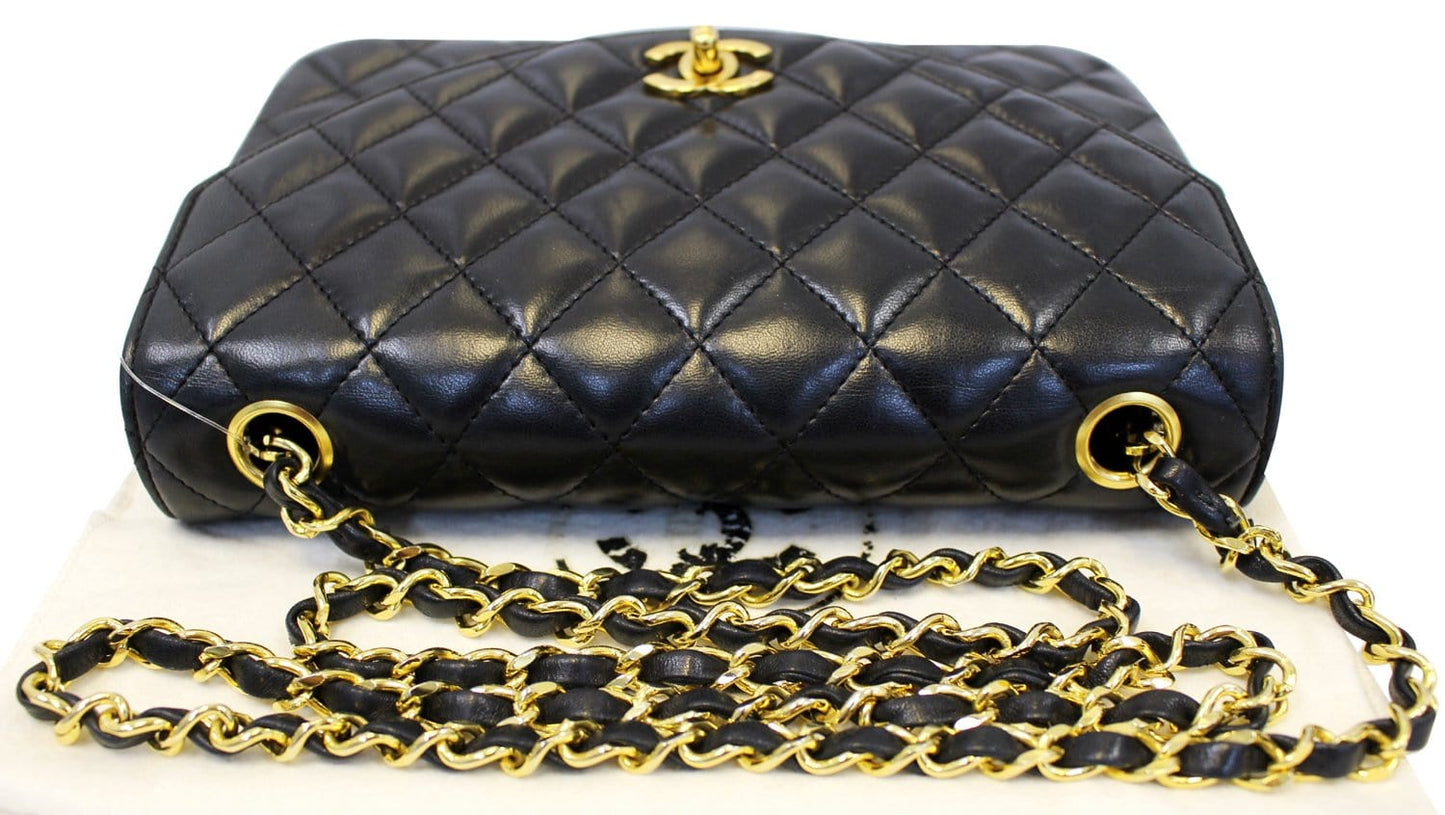 Chanel 9" Black Quilted Leather Shoulder Classic Flap Bag