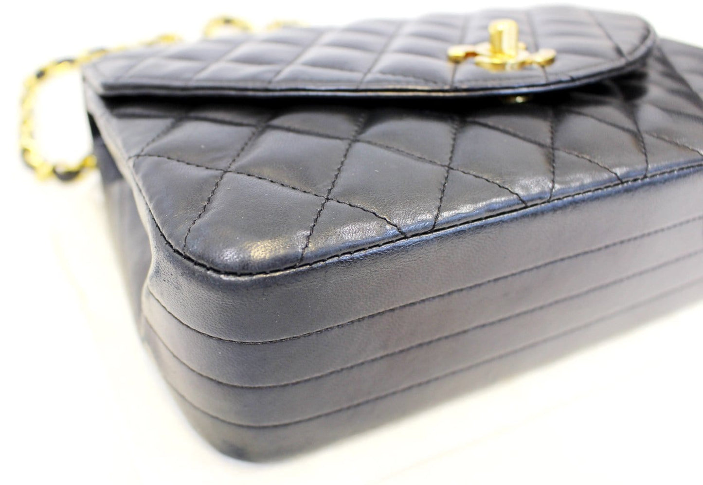 Chanel 9" Black Quilted Leather Shoulder Classic Flap Bag