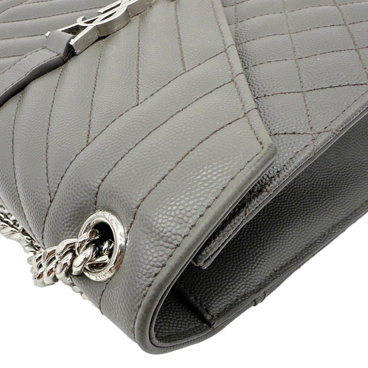 YVES SAINT LAURENT Envelope Grain De Poudre Leather Shoulder Bag Grey