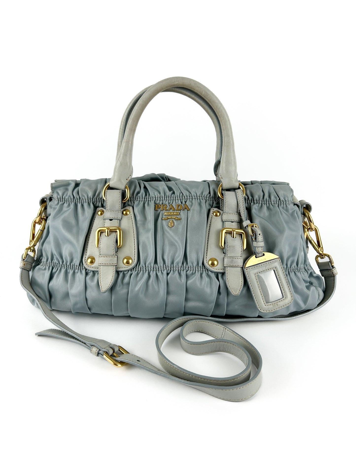 Prada Baby Blue Tessuto Gaufre Satchel Bag (with extension strap)