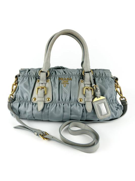 Prada Baby Blue Tessuto Gaufre Satchel Bag (with extension strap)