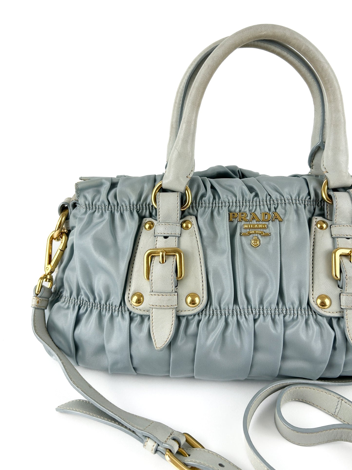 Prada Baby Blue Tessuto Gaufre Satchel Bag (with extension strap)