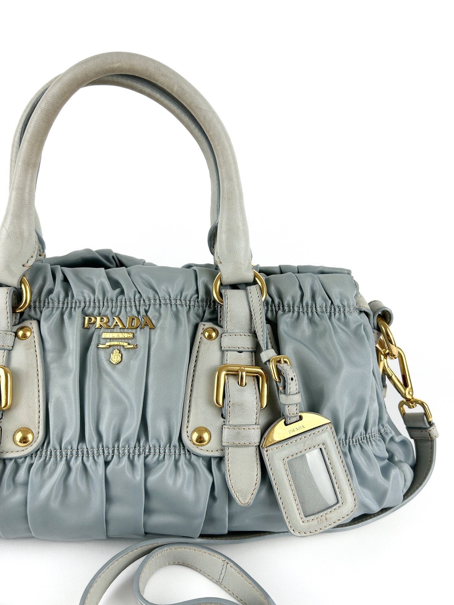 Prada Baby Blue Tessuto Gaufre Satchel Bag (with extension strap)