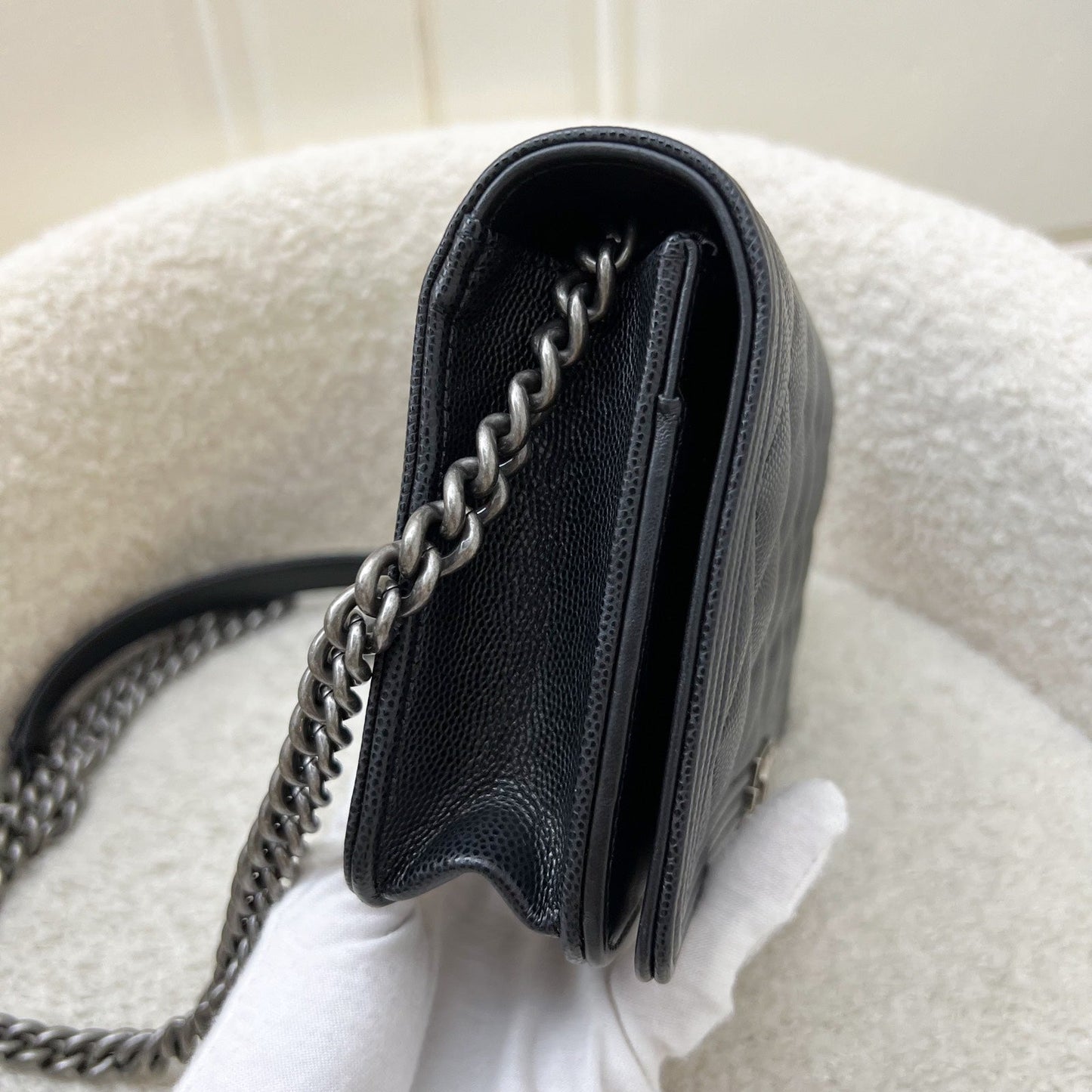 Chanel Boy Wallet on Chain WOC in Black Caviar and RHW Crossbody