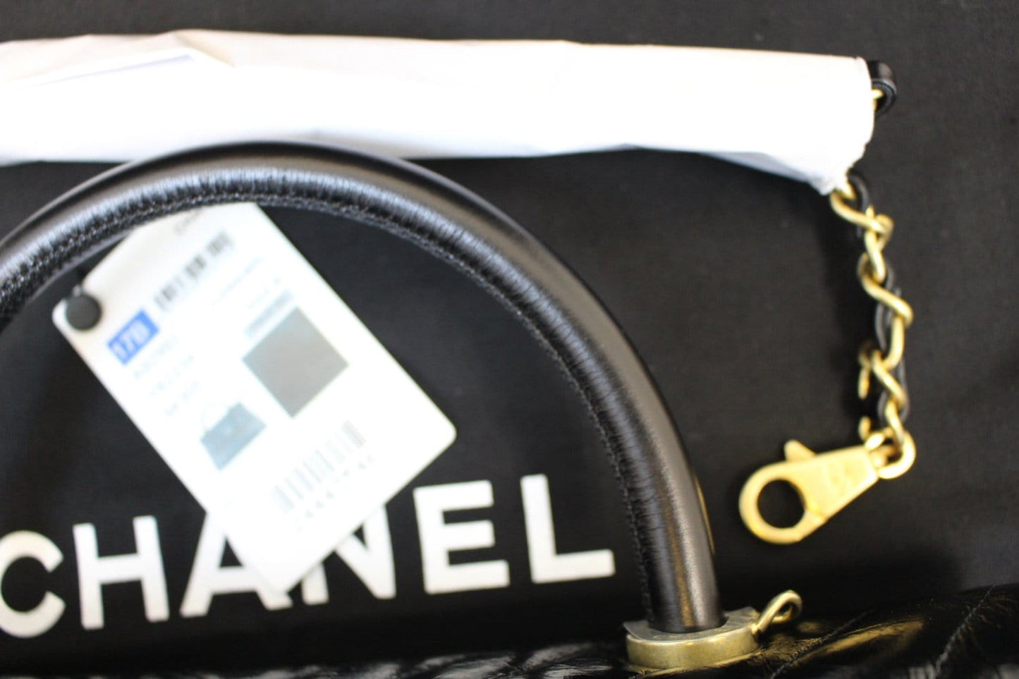 CHANEL Handle Bag Black Leather Quilted Lambskin Chevron Top