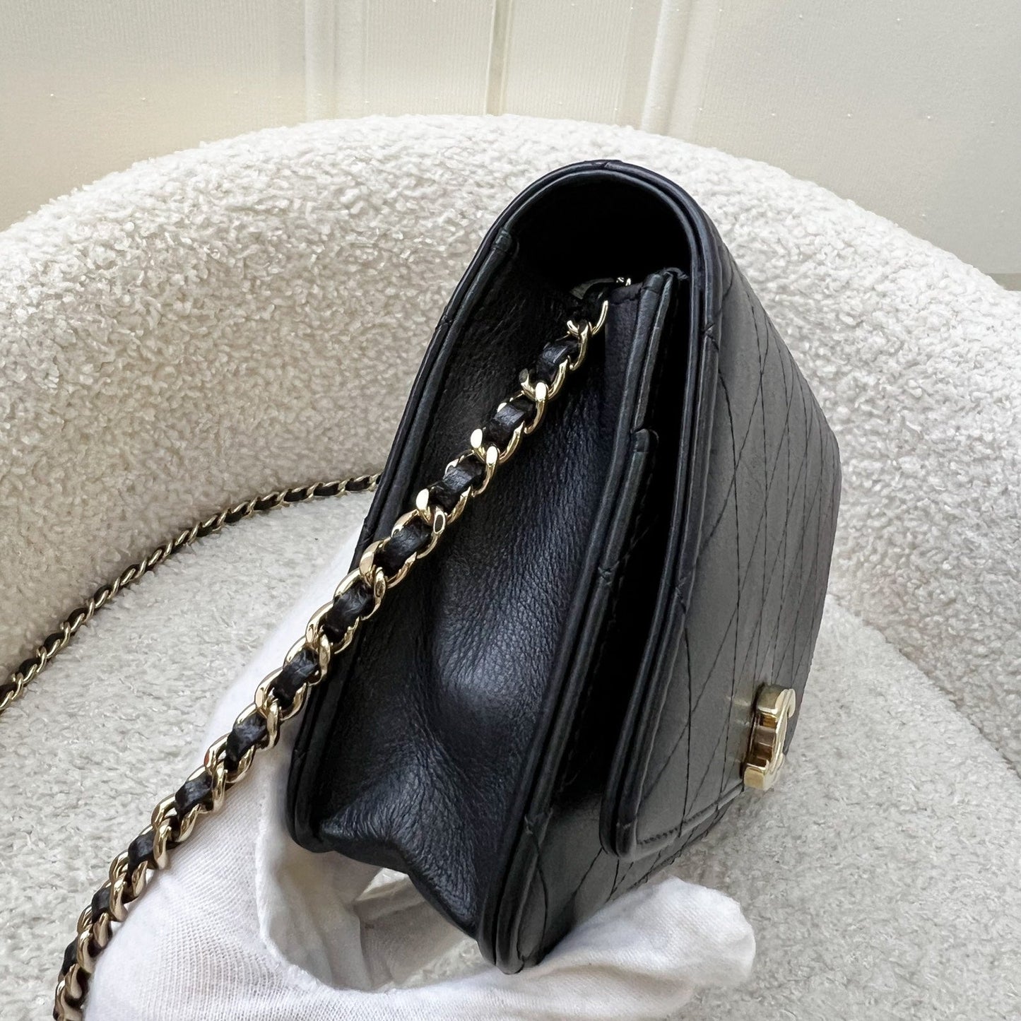Chanel Seasonal Wallet on Chain WOC in Black Lambskin and LGHW Crossbody