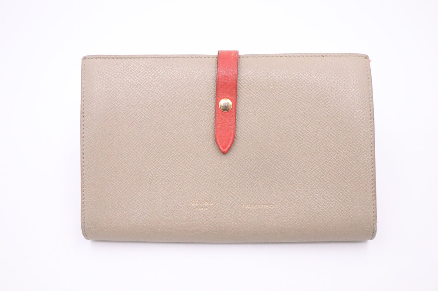 Celine Long Wallet in Tan Leather and Red Accents