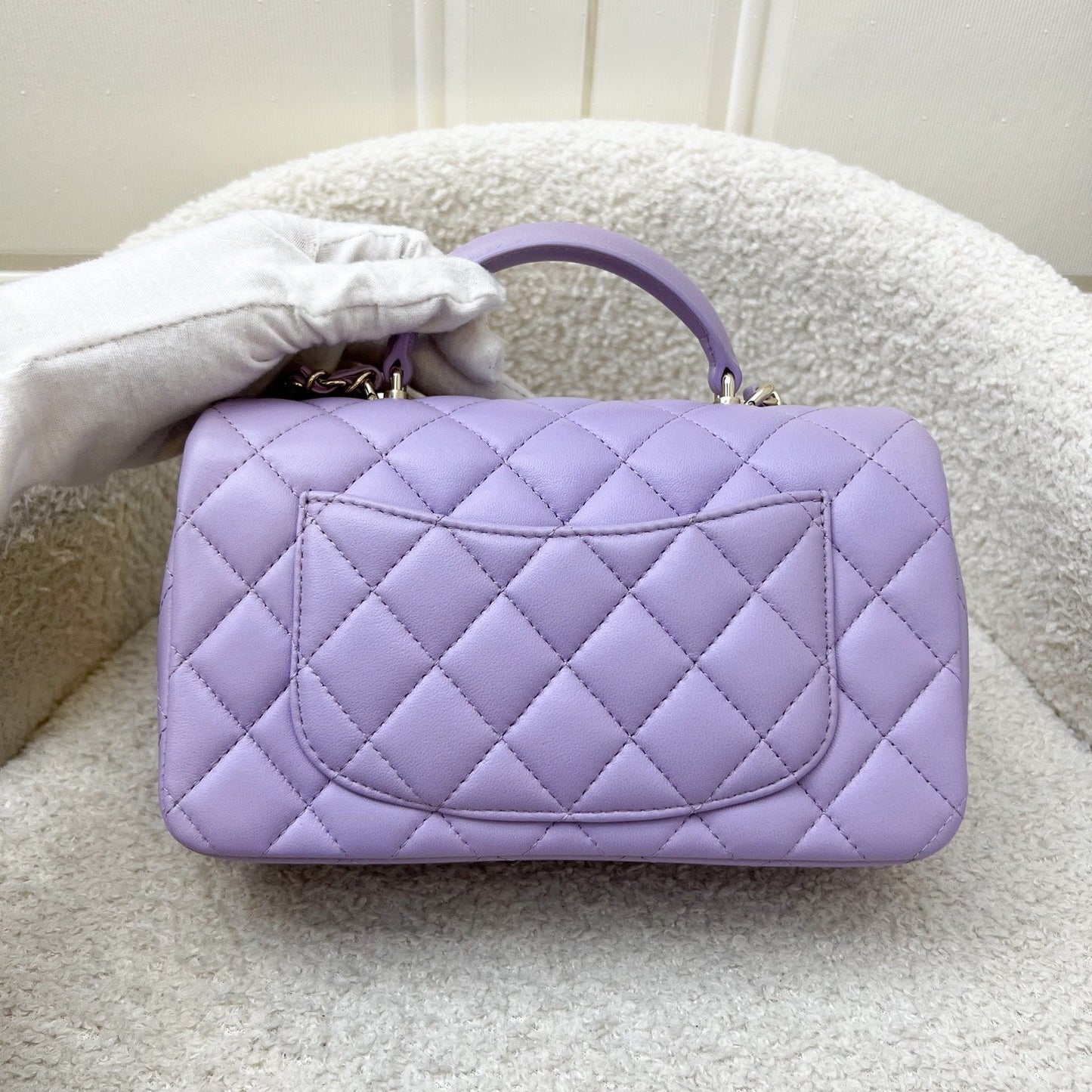Chanel Top Handle Mini Rectangle Flap in 24P Lilac Lambskin LGHW (Model: AS2431) Handbag