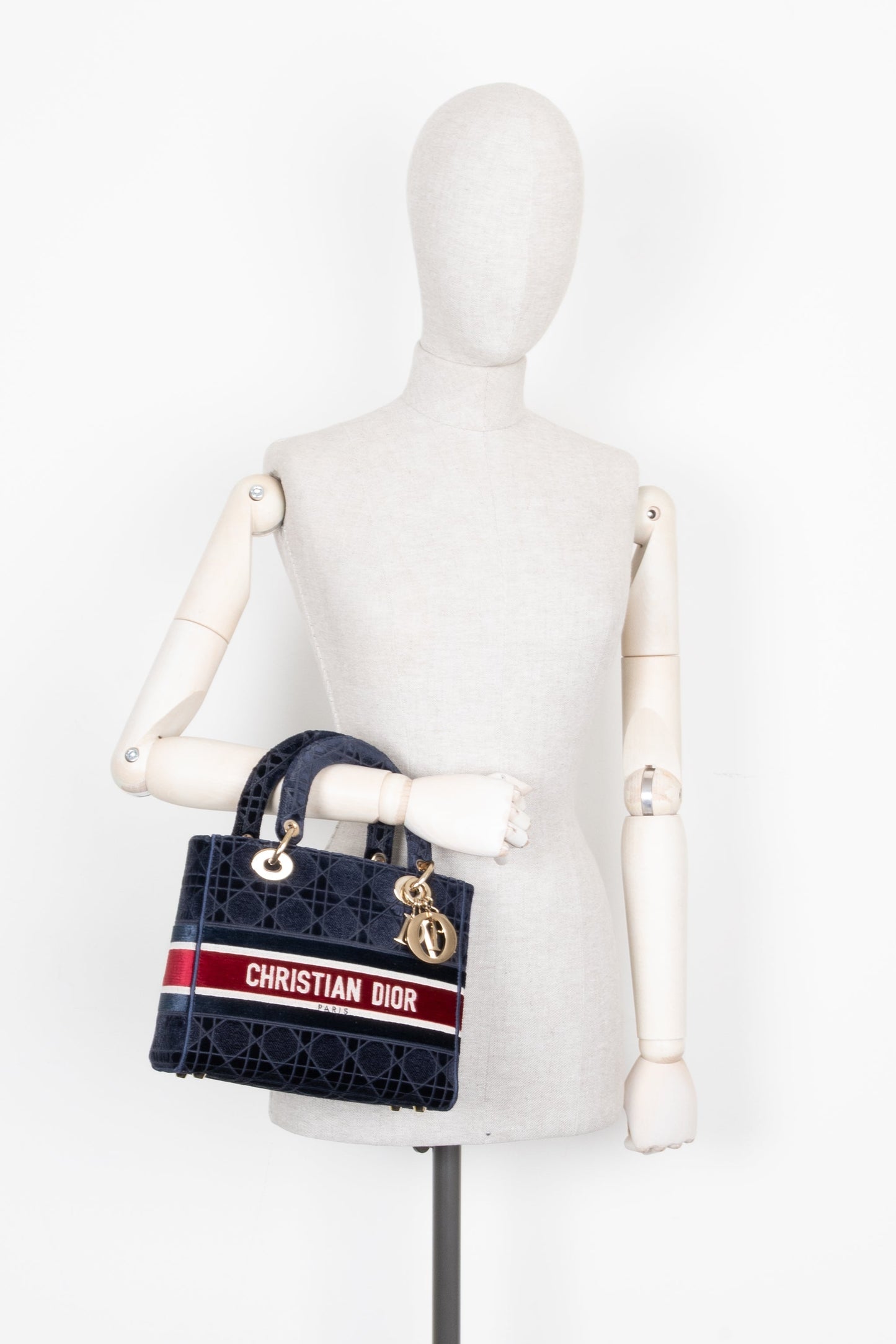 CHRISTIAN DIOR 2021 Lady Dior D-Lite Velvet Navy Red