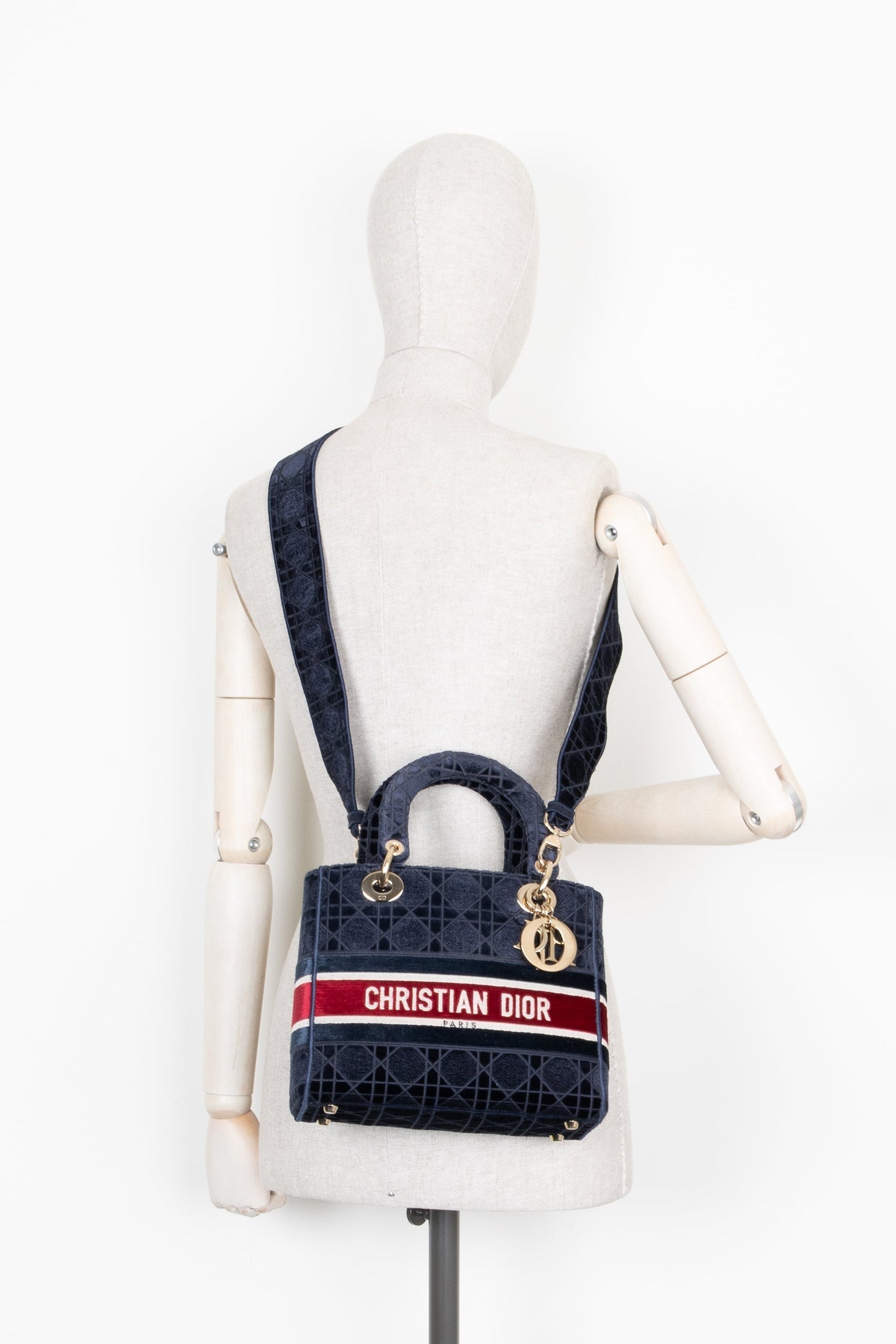 CHRISTIAN DIOR 2021 Lady Dior D-Lite Velvet Navy Red